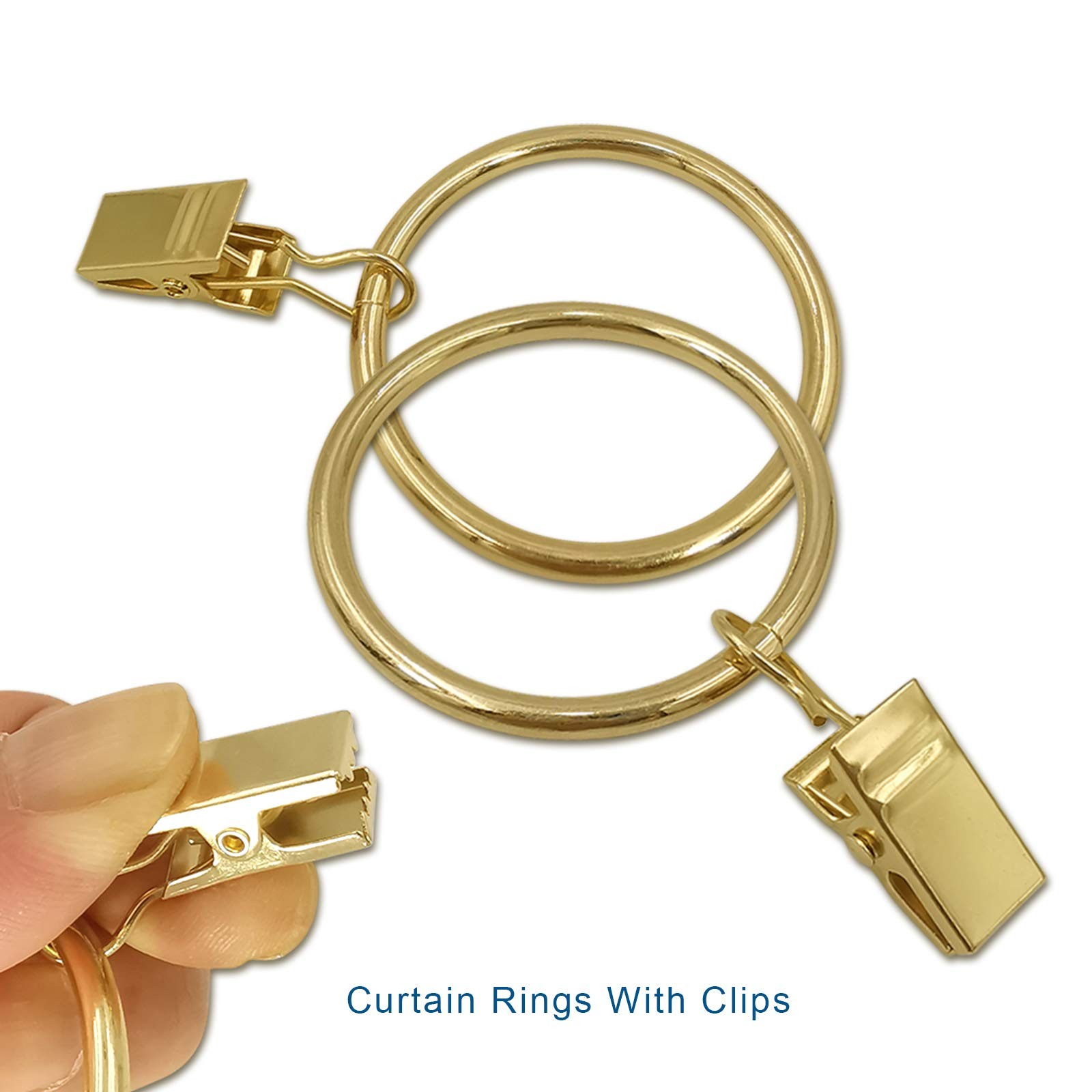 40 Pack Curtain Rings w/ Clips 1.5in Metal Drapery Hooks Gold