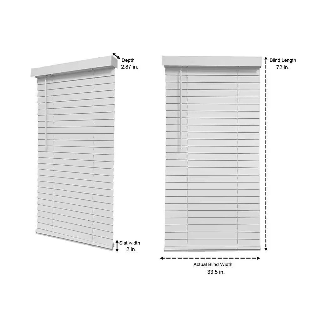 34×72 in White Cordless Faux Wood Blind Room Darkening Privacy Window Shade Wand