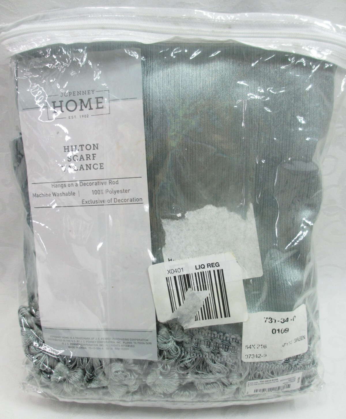 Hilton Window Scarf Valance Curtain Green Slub Satin Faux Silk Drape Fringe NEW