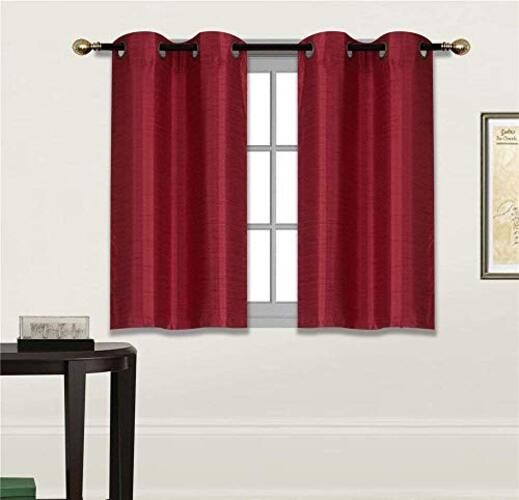 Fancy Linen 2 Panel Faux Silk Blackout Curtain Set Solid with Grommet Burgundy