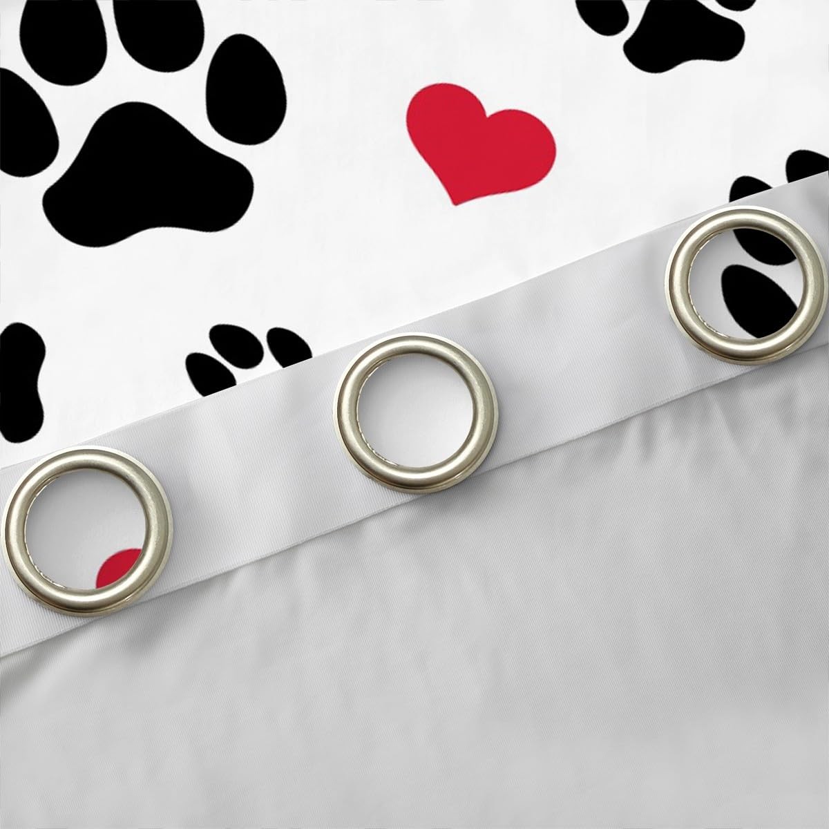 Black Footprints Blackout Curtains Dog Paw Cat Paw Heart Love Puppy Feet Prin…