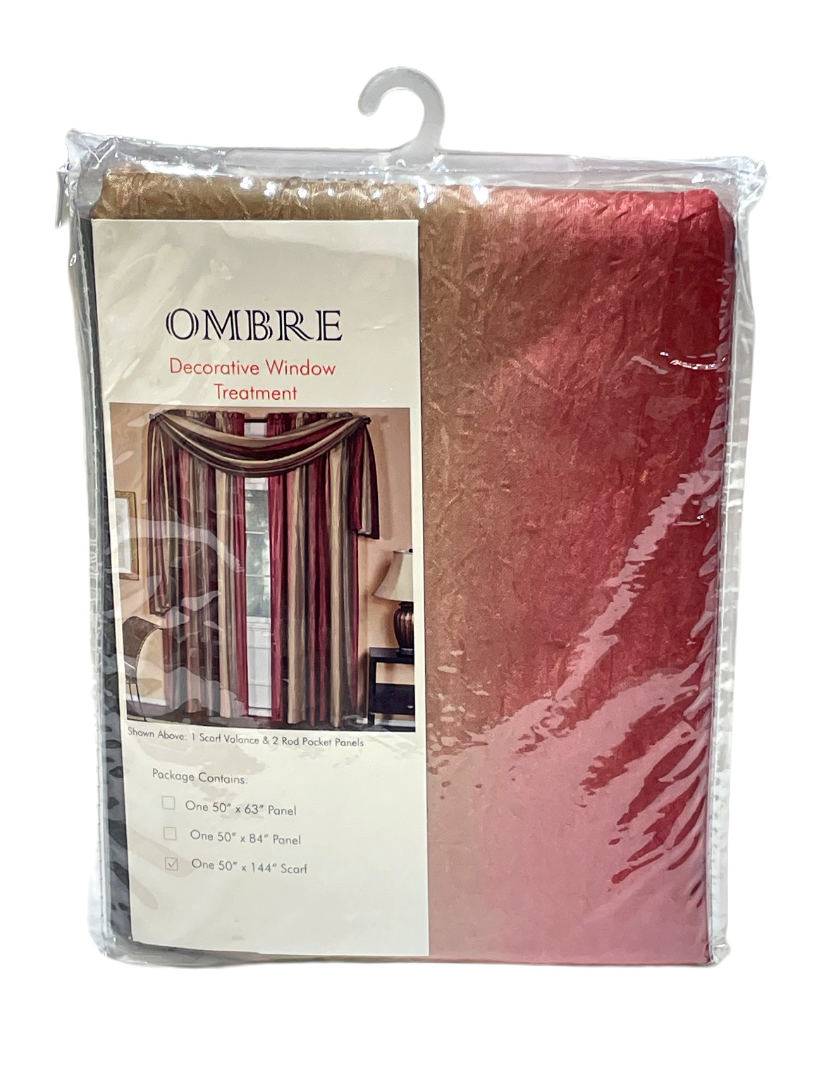 Achim Ombre Window Scarf Decorative 50″ x 144″ Red Multicolor Faux Silk Style