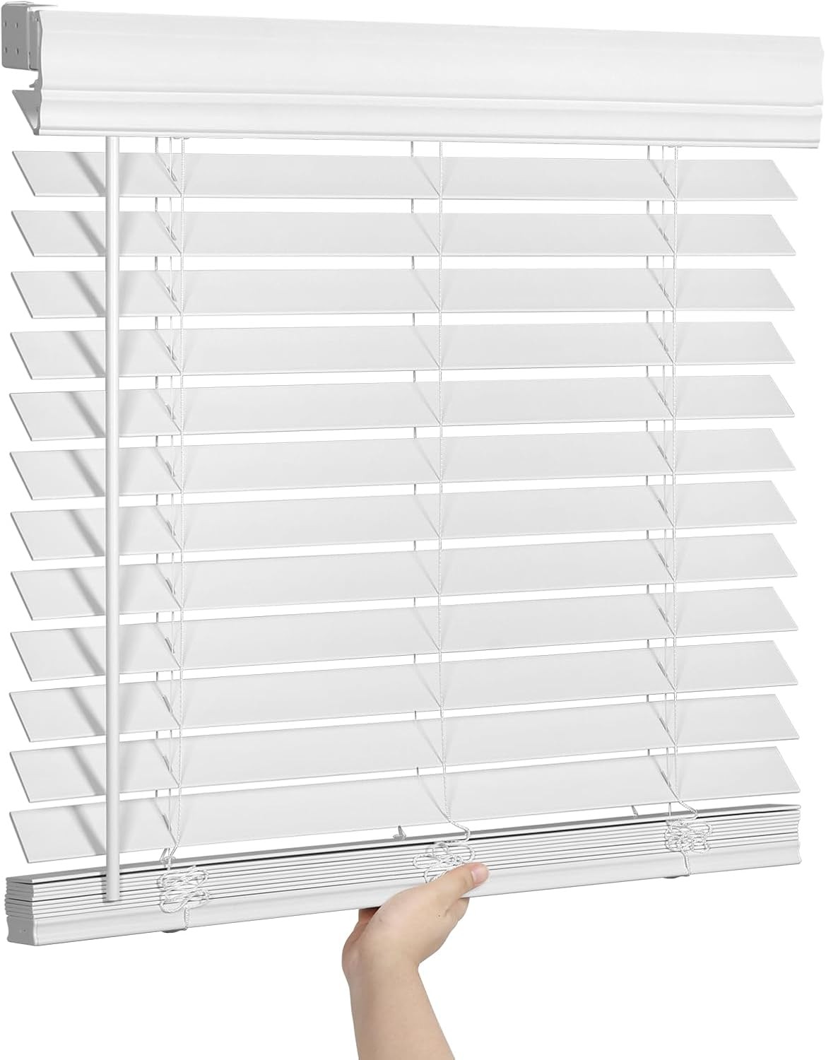 2 Inch Faux Wood Blinds for Indoor Windows with Crown Valance, Cordless Room