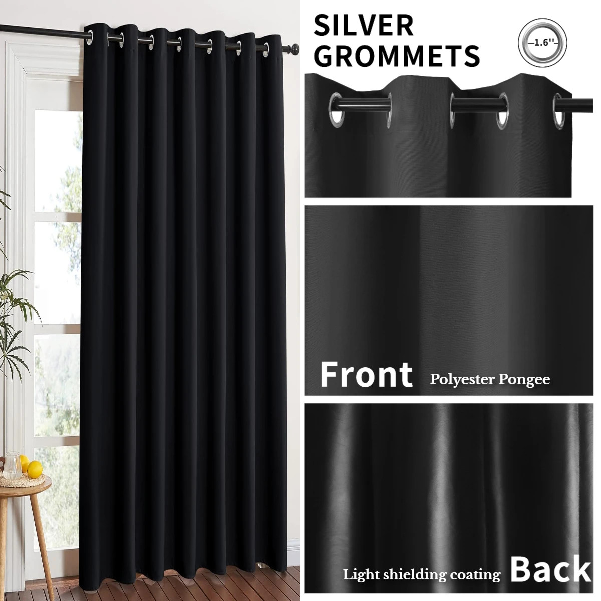 Pair of Blackout Curtains Eyelet Ring Top Ready Made Thick Thermal Curtain Set