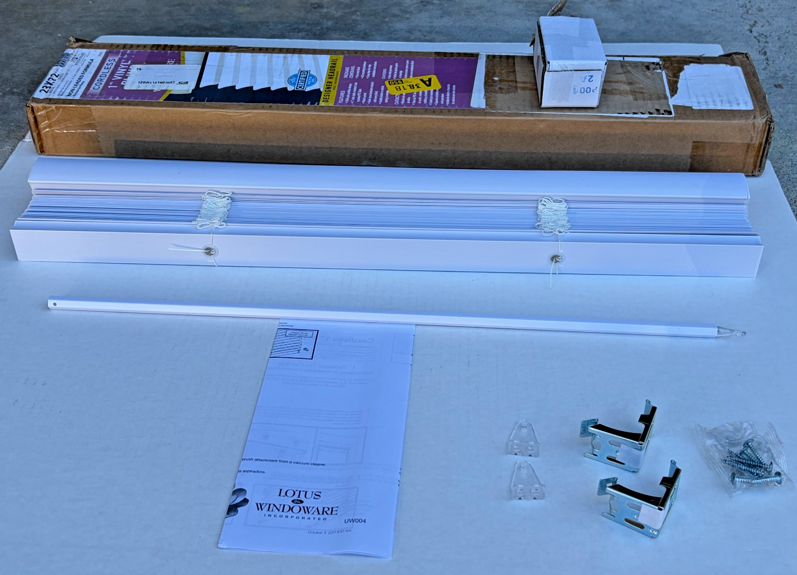 Lotus & Windoware 23×72 White Cordless 1″ Vinyl Mini Blind New Open Box Complete