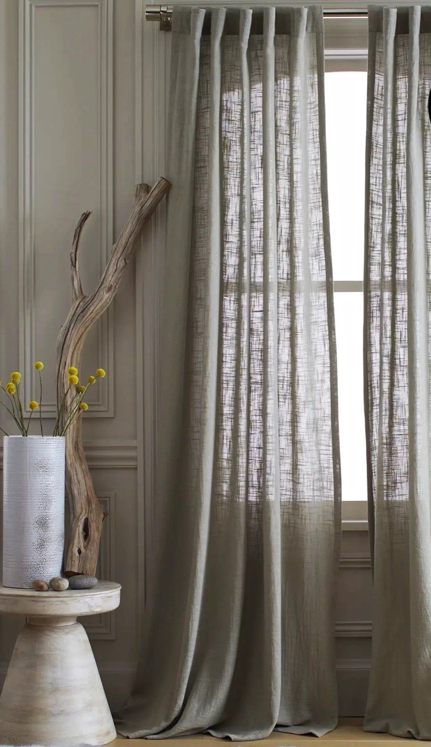 Quince Linen Sheer Curtain Panel Set in Gray 48 x 84 Rod Pocket