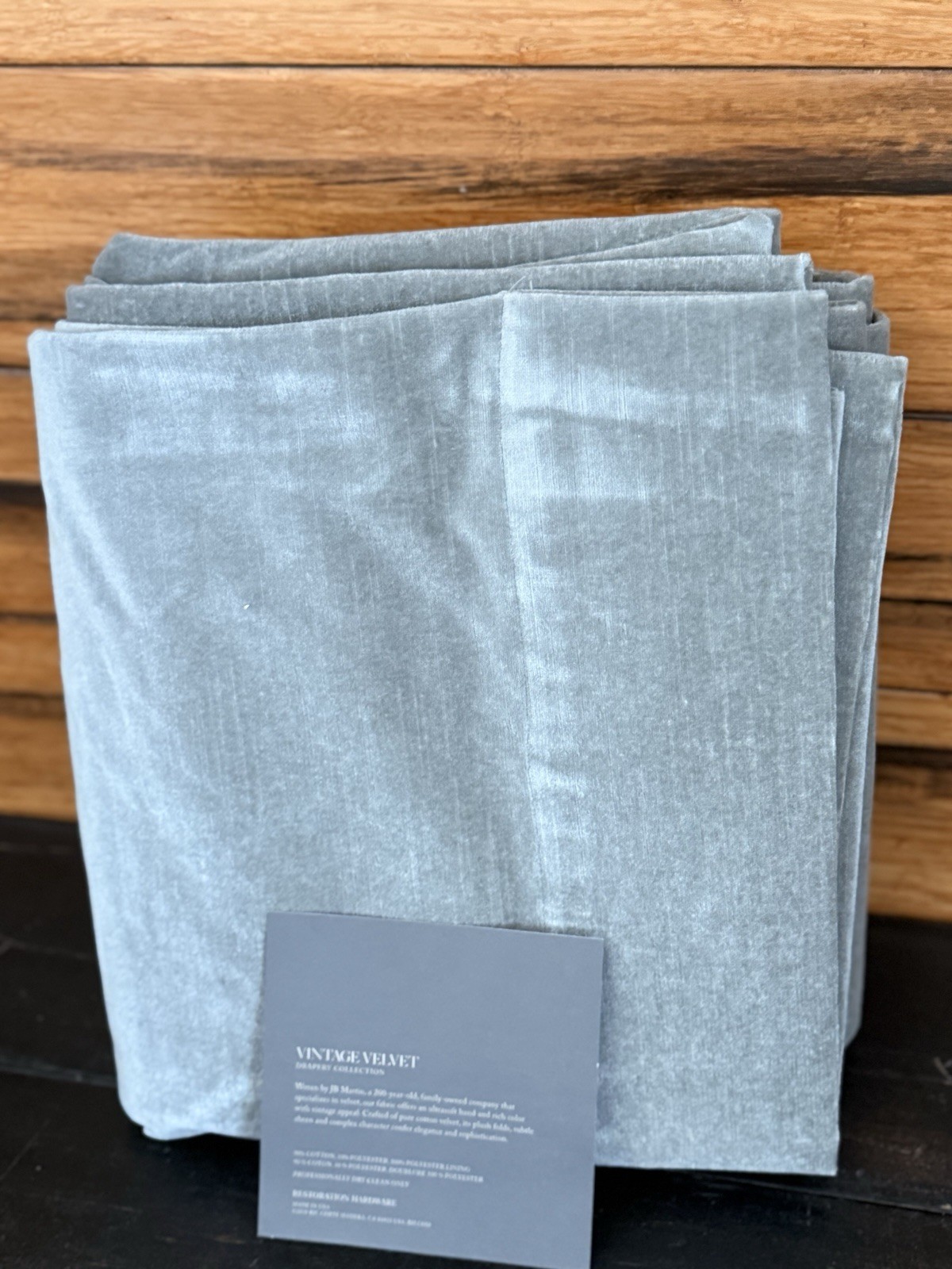 Restoration Hardware Vintage Velvet Drapery Rod Pocket 50″W x 96″L Fog $320
