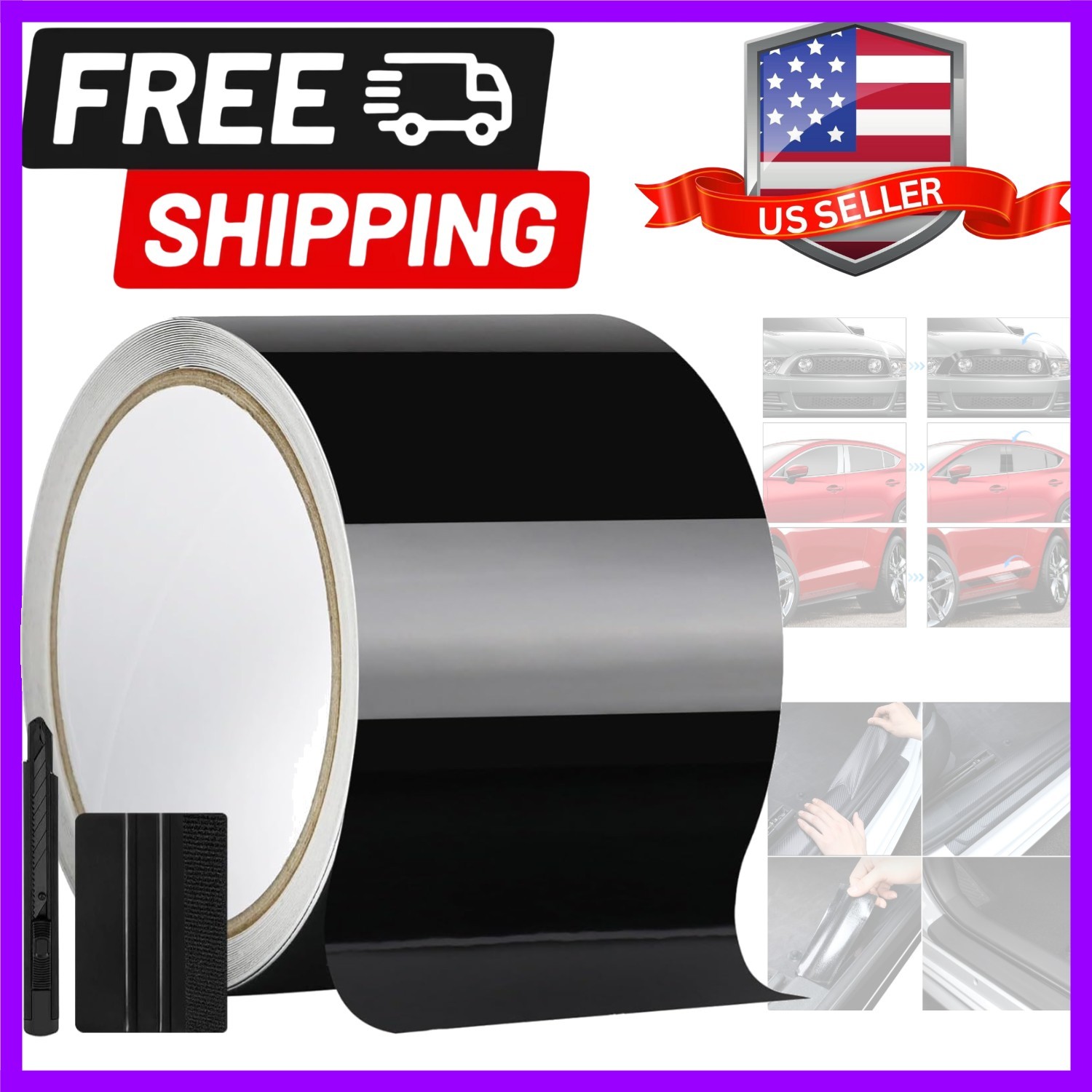 4″ × 30 FT Gloss Black Vinyl Wrap Air Release Film, Chrome Delete Window Trim…