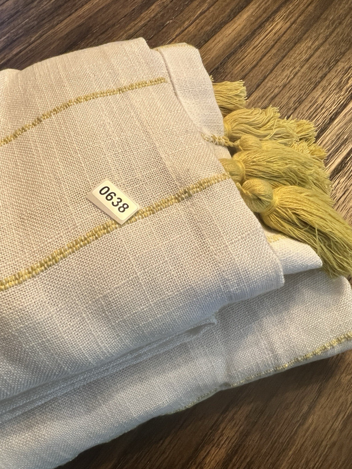 2 Opalhouse Curtain panels 84” X 54” yellow & White Stripe Tassel Trim drape rod