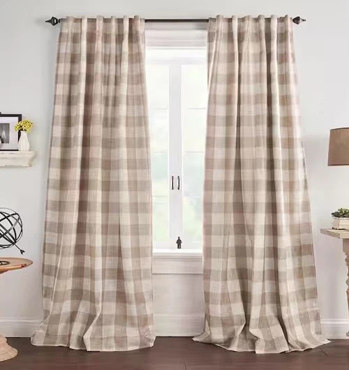 Set of 2 Grainger Linen Curtain Panels 52×84 Buffalo Check Beige White
