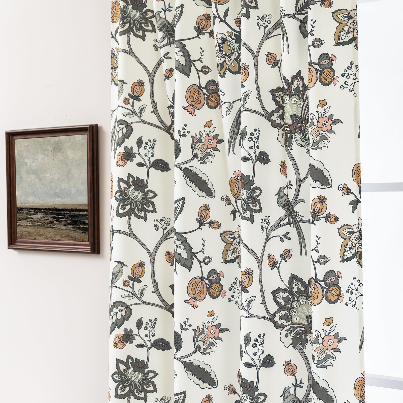 Floral Farmhouse Curtains 96 Inches Long 2 Panel Set for Bay Window,Semi Blac…