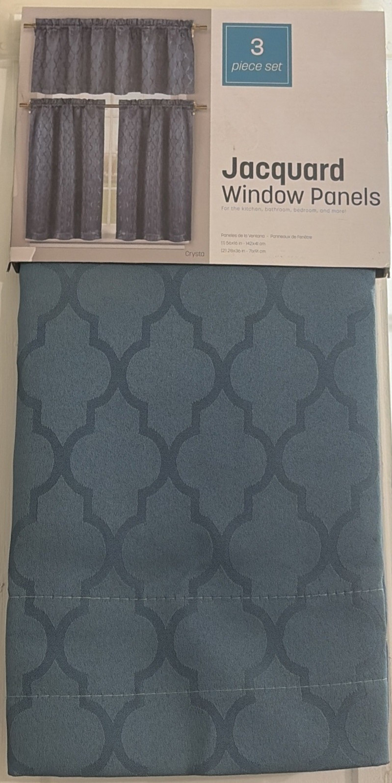 Jacquard Window Panels 3 Piece Set Crysta [1]56x16in & [2] 28x36in Brand new! T3