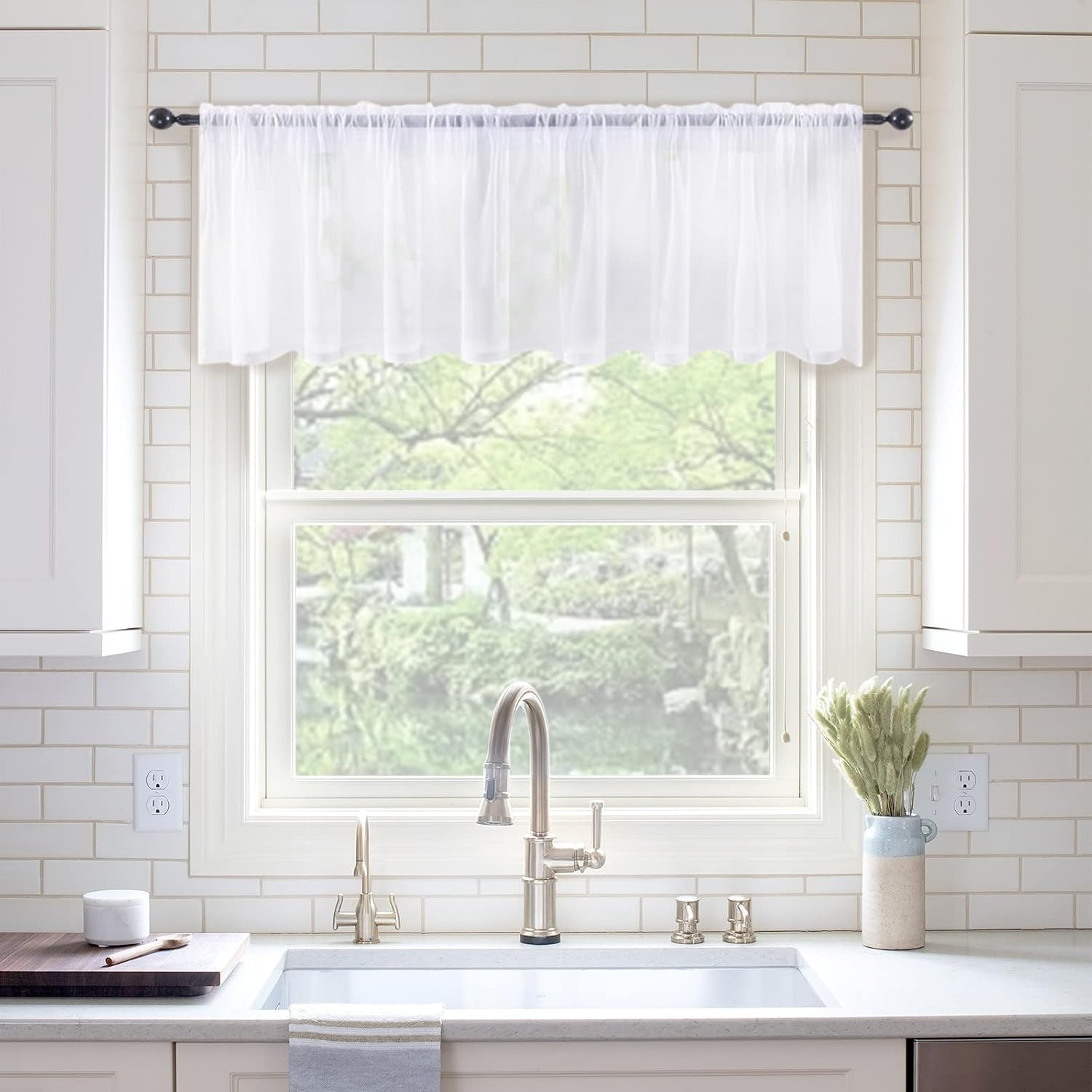 Window Valance Half Sheer Curtains Rod Pocket Voile Drapes Extra Wide