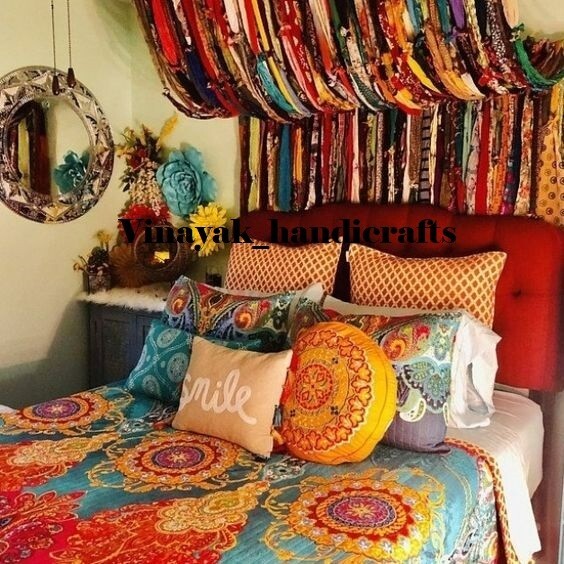 100 Strands, Bohemian gypsy rag Window Bohemian Valance Indian Backdrop curtains