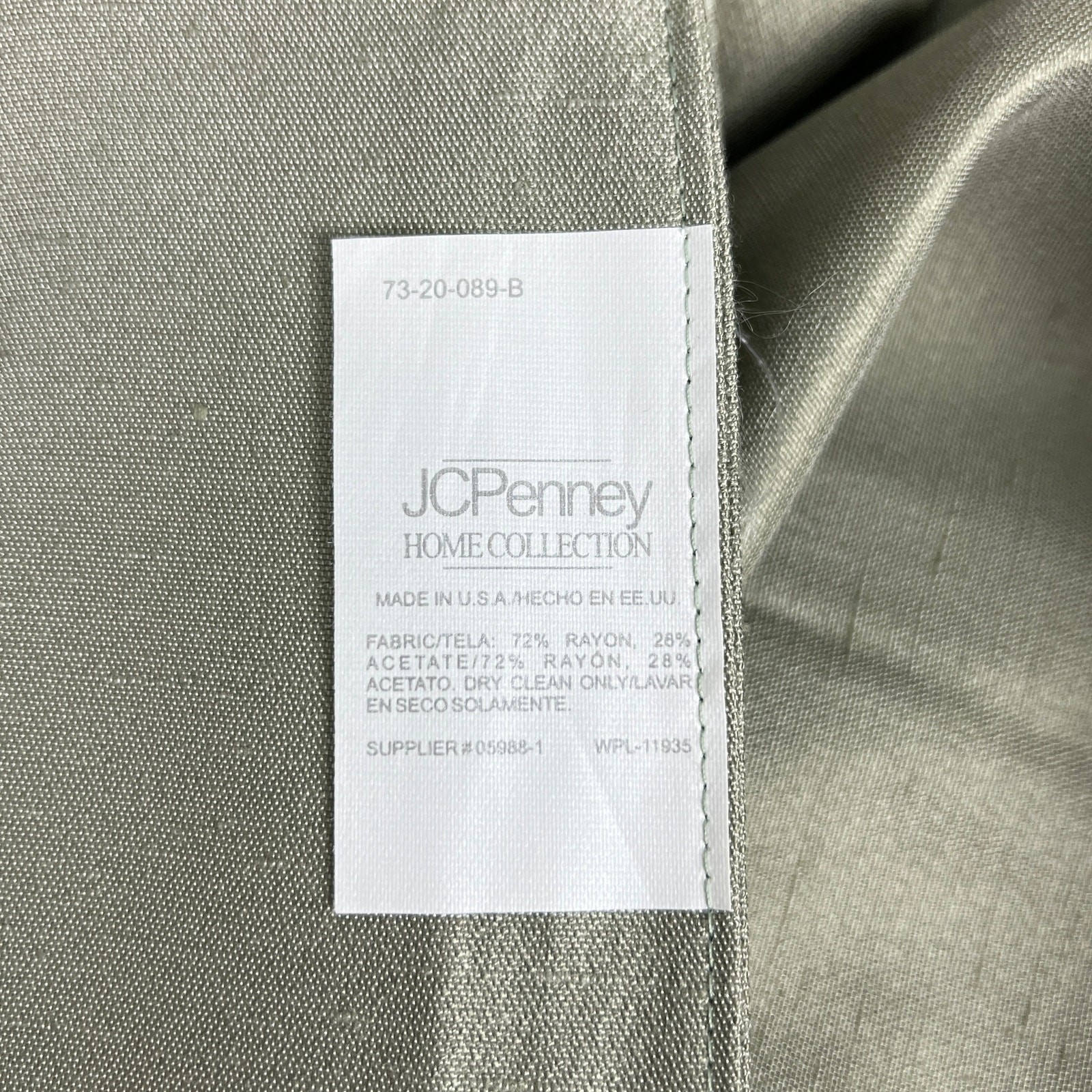 Vintage JC Penney Home Collection Sage Green Faux Duponi Window Scarf 196″ Long