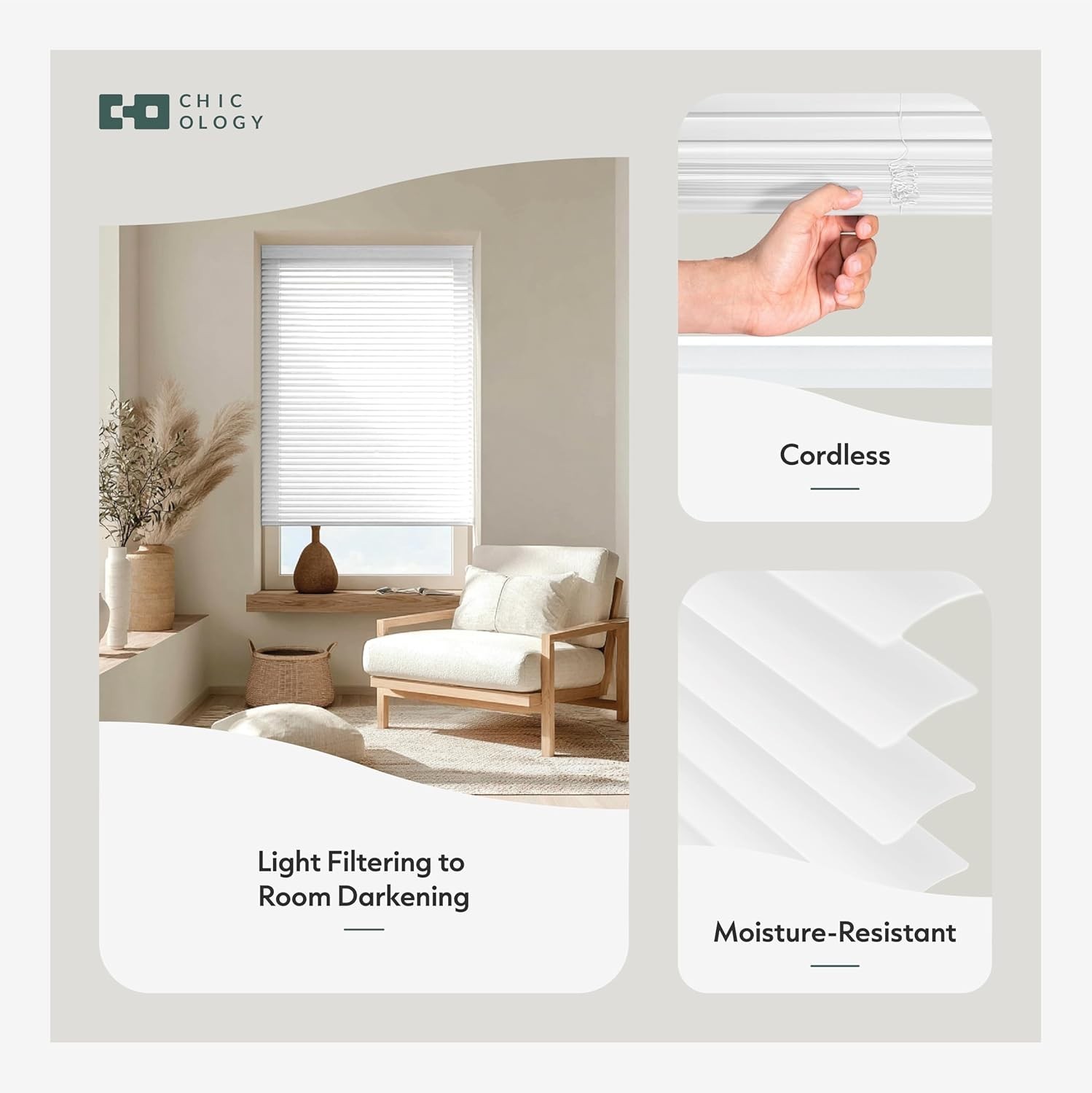 Cordless Mini Blinds for Indoor Windows, 29″ W x 48″ H, White Vinyl 1″ Slats …