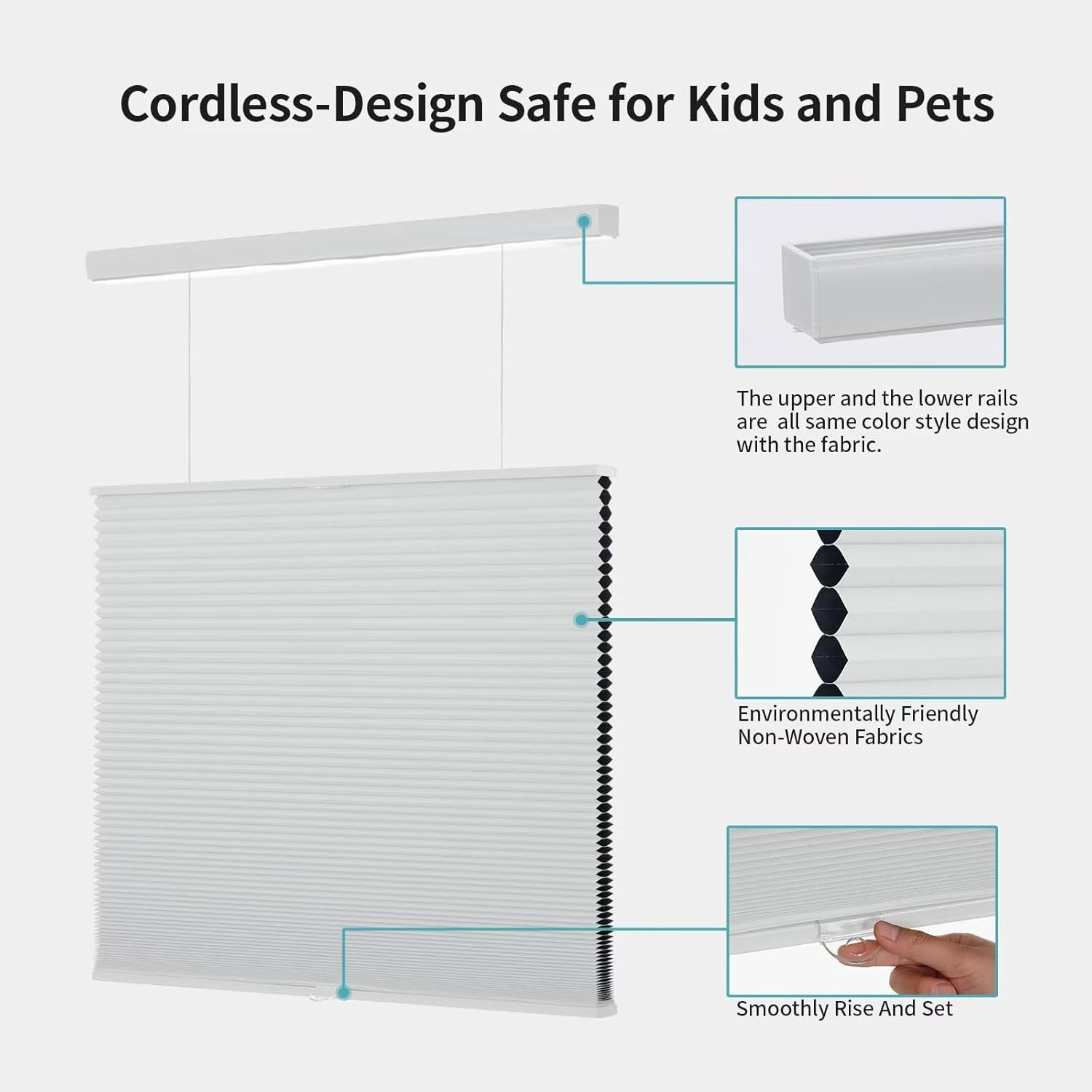 Cordless Blackout Honeycomb Shades, 30.5″ W x 72″ H, White, Thermal Insulated
