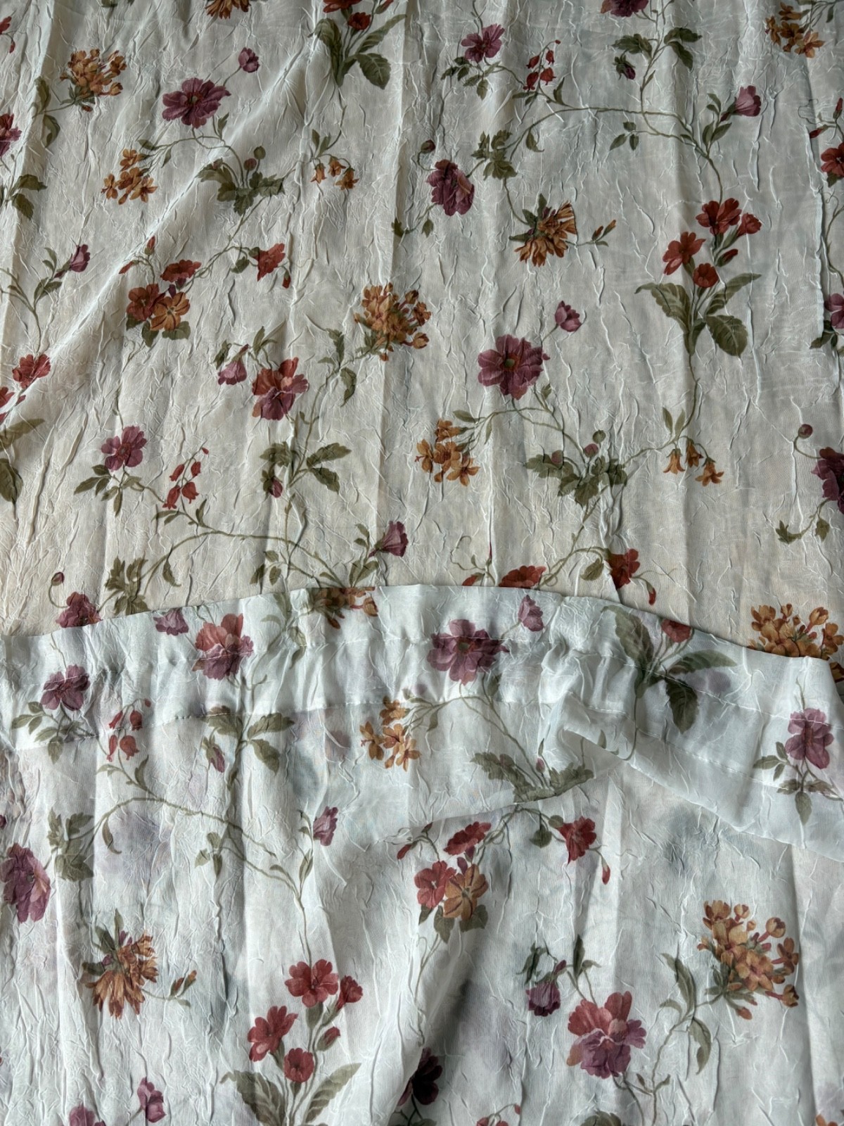 Pair of Window Sheer Panels Ecru With Floral Print Rose Yellow Copper 52 X 64