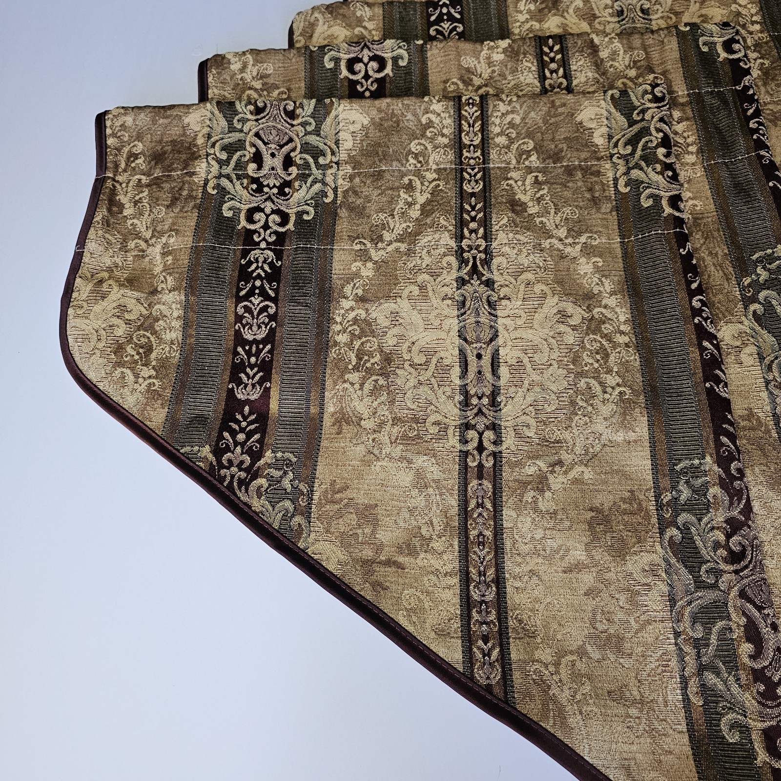 Croscill Townhouse Ascot Valances Stripe Burgundy Green Gold Tassels Set Of 4