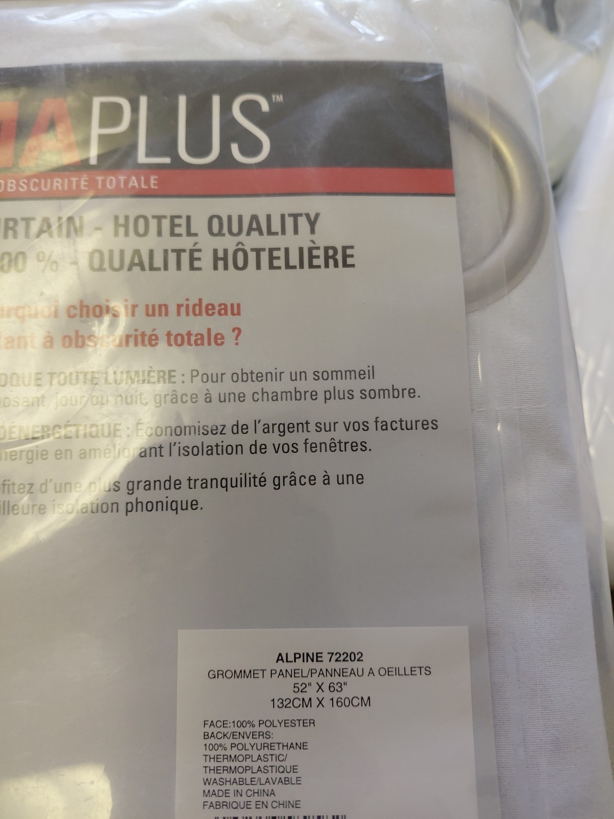 THERMAL Plus Grommet Light-Filtering Curtain Panel 52in x 63in White