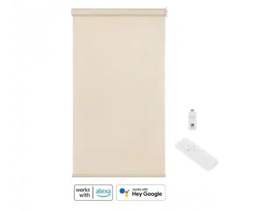 HDC – Linen Cordless Light Filtering Polyester Fabric Smart Roller Shades 48″…