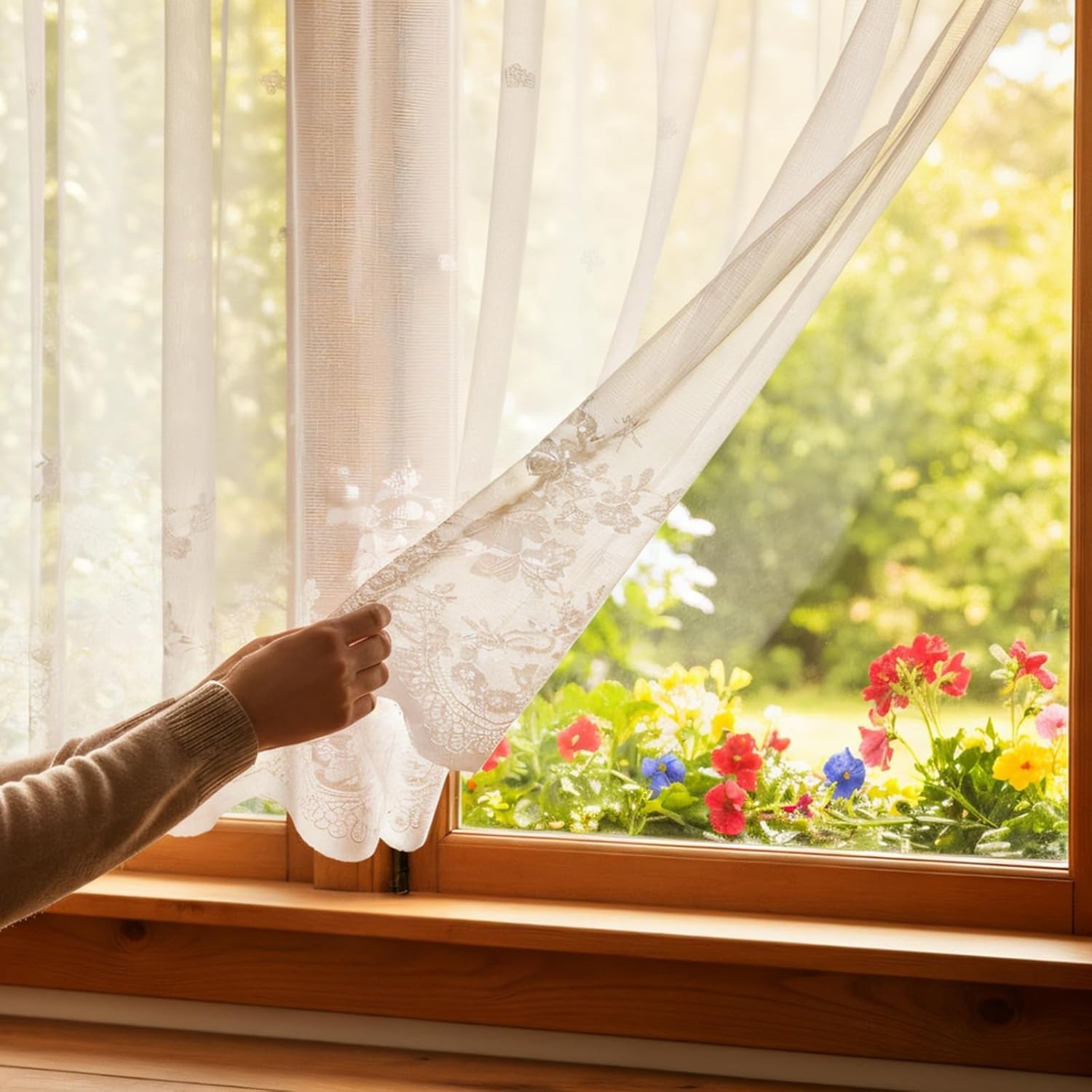 White Lace Window Valance – 59″X23.6″ Floral Semi-Sheer Curtain with Rod Pocket