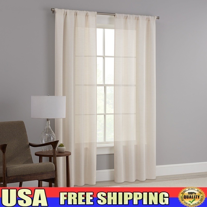 Textured Light Filtering Curtain Panel Pair Set of 2 Rod Pocket Machine Washable