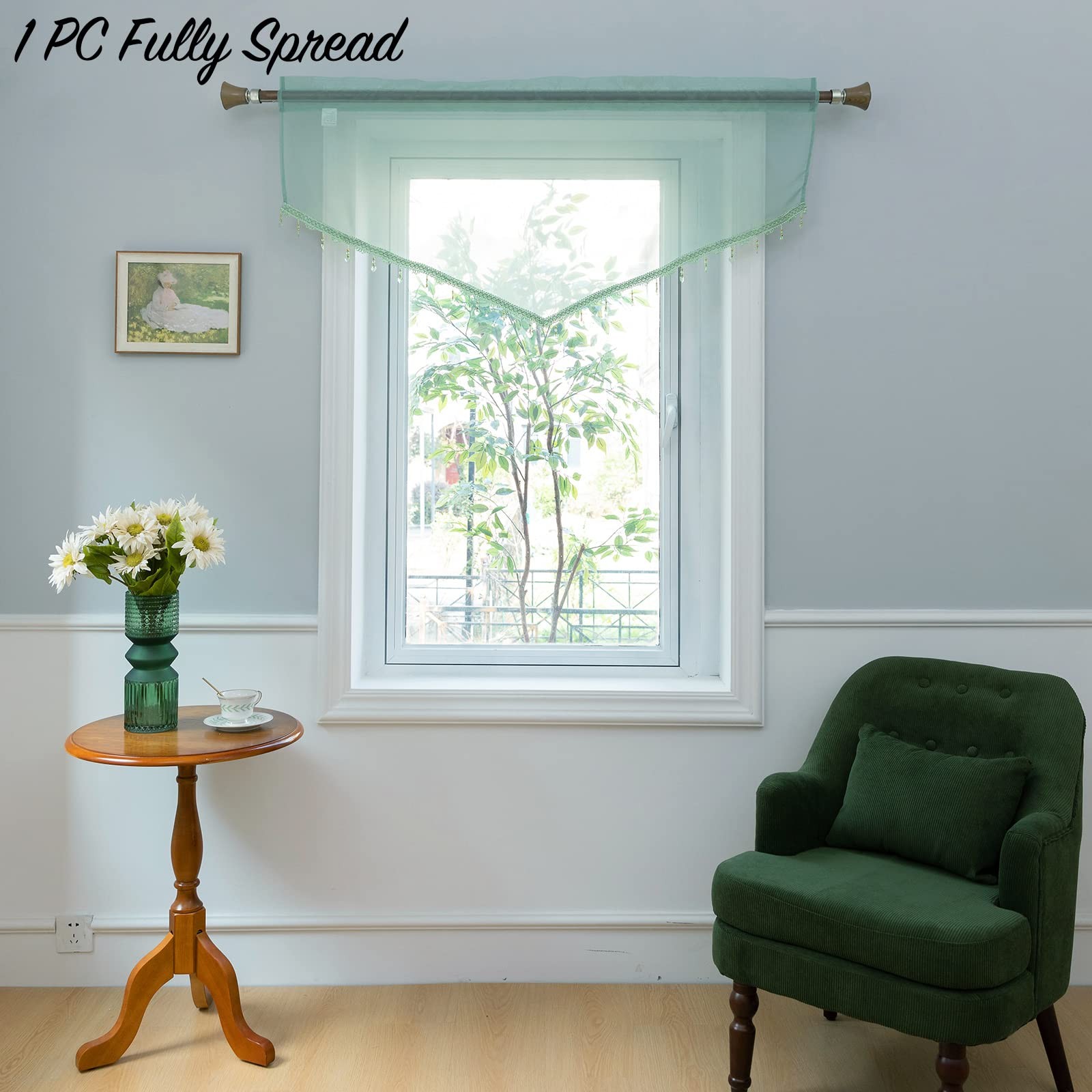 PearAge Beaded Sheer Valance Curtains for Living Room,Rod Pocket Farmhouse