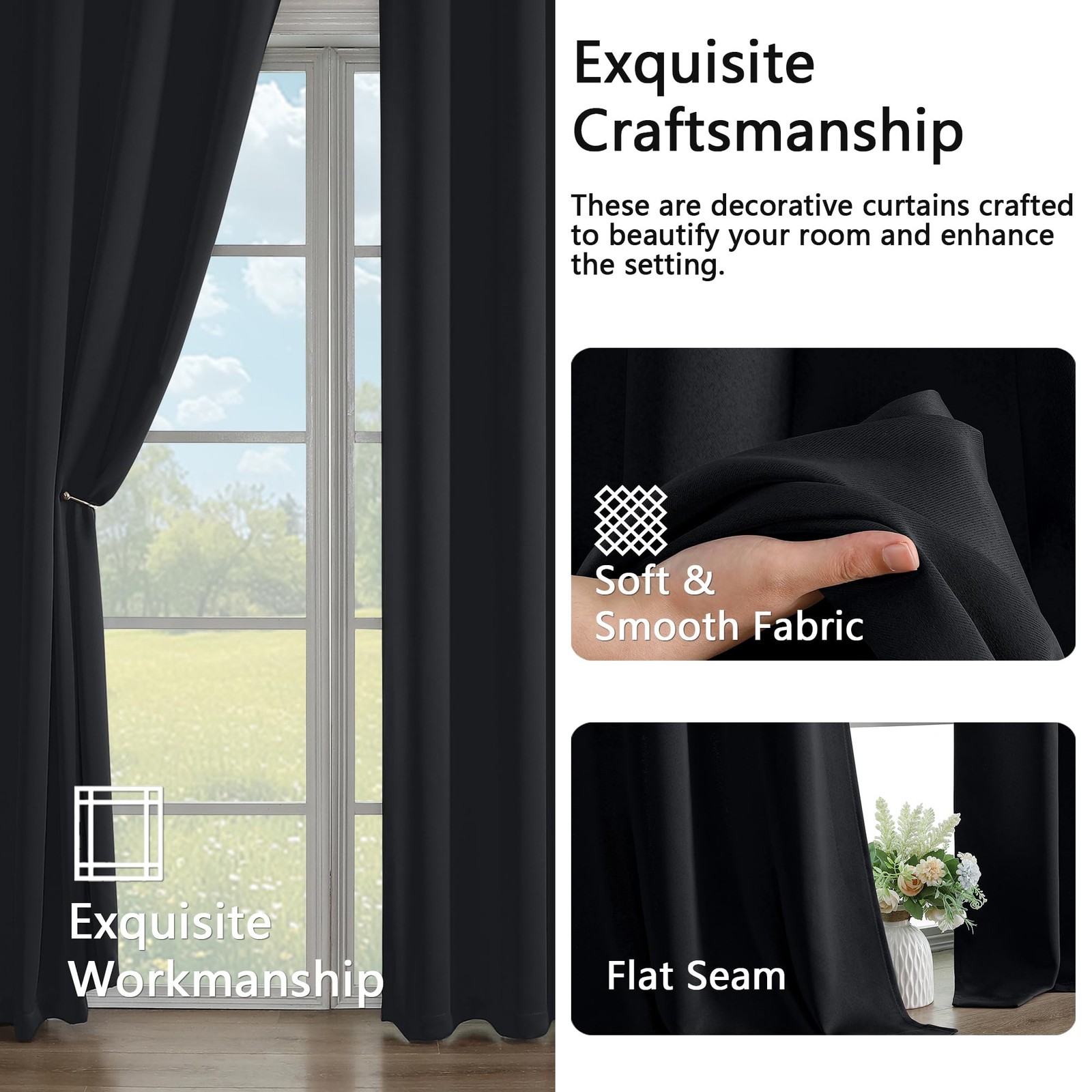 Halloween Black Extra Long 10ft Curtains for Patio 120 Inches Long 2 Panels S…