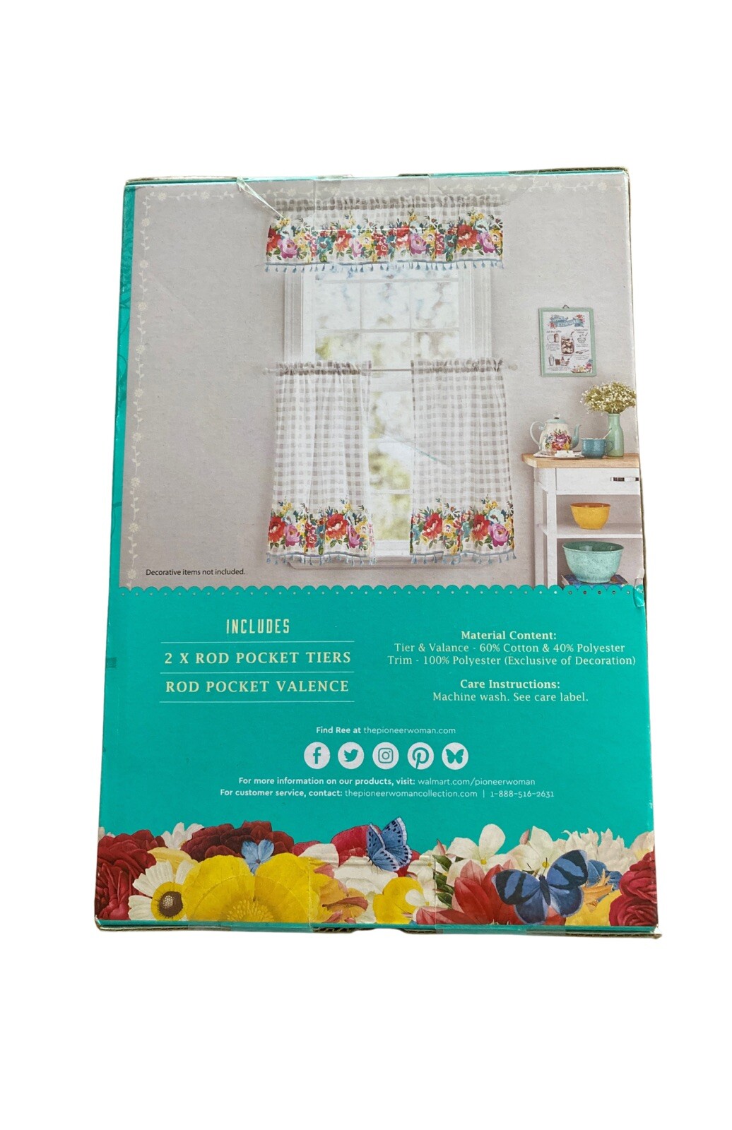 The Pioneer Woman Sweet Romance 3-Piece Floral Tier & Valance Set Small Window