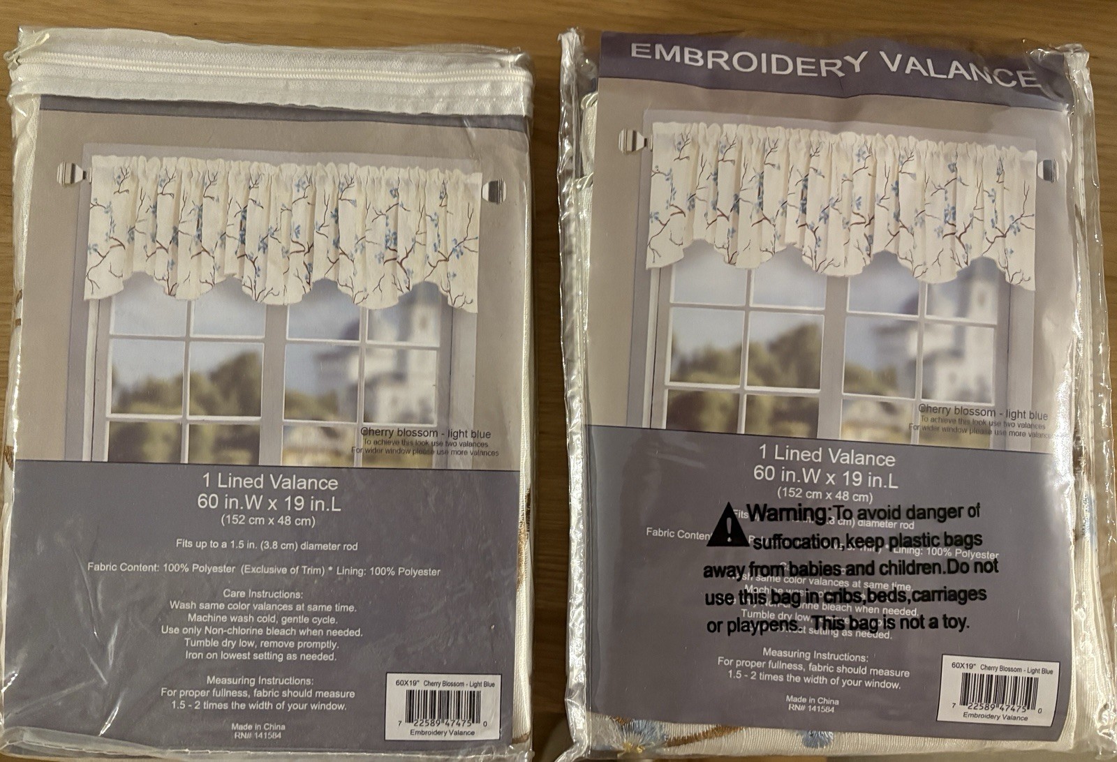 2 Matching Embroidered Cherry Blossom Valances 60Wx19L