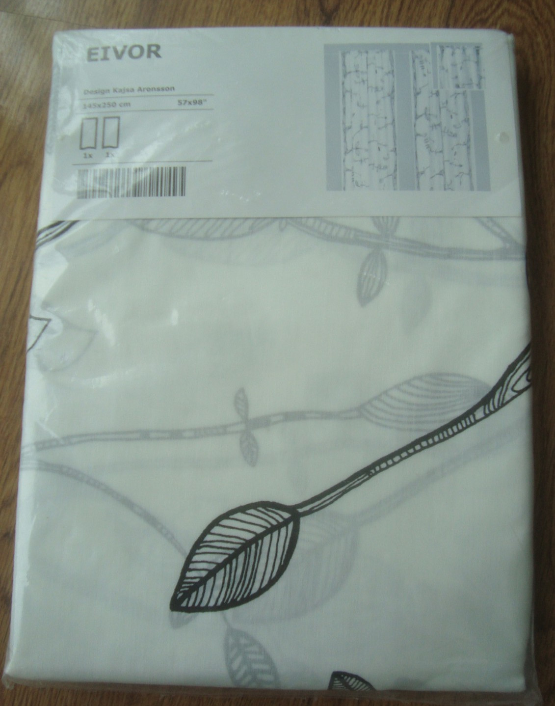 NEW Ikea EIVOR Curtains 2 Panels 57 x 98″ Black White Birds Trees Semi Sheer NIP