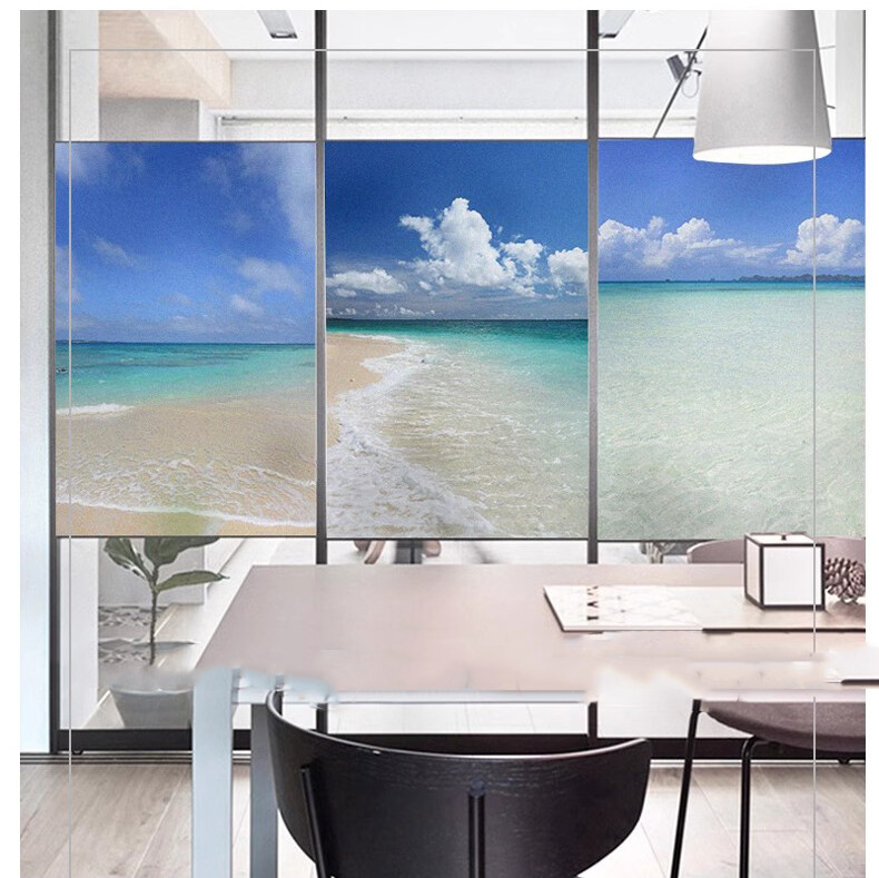 Beach Static Cling Privacy Frosted Stained Window Film Opaque Glass Sticker