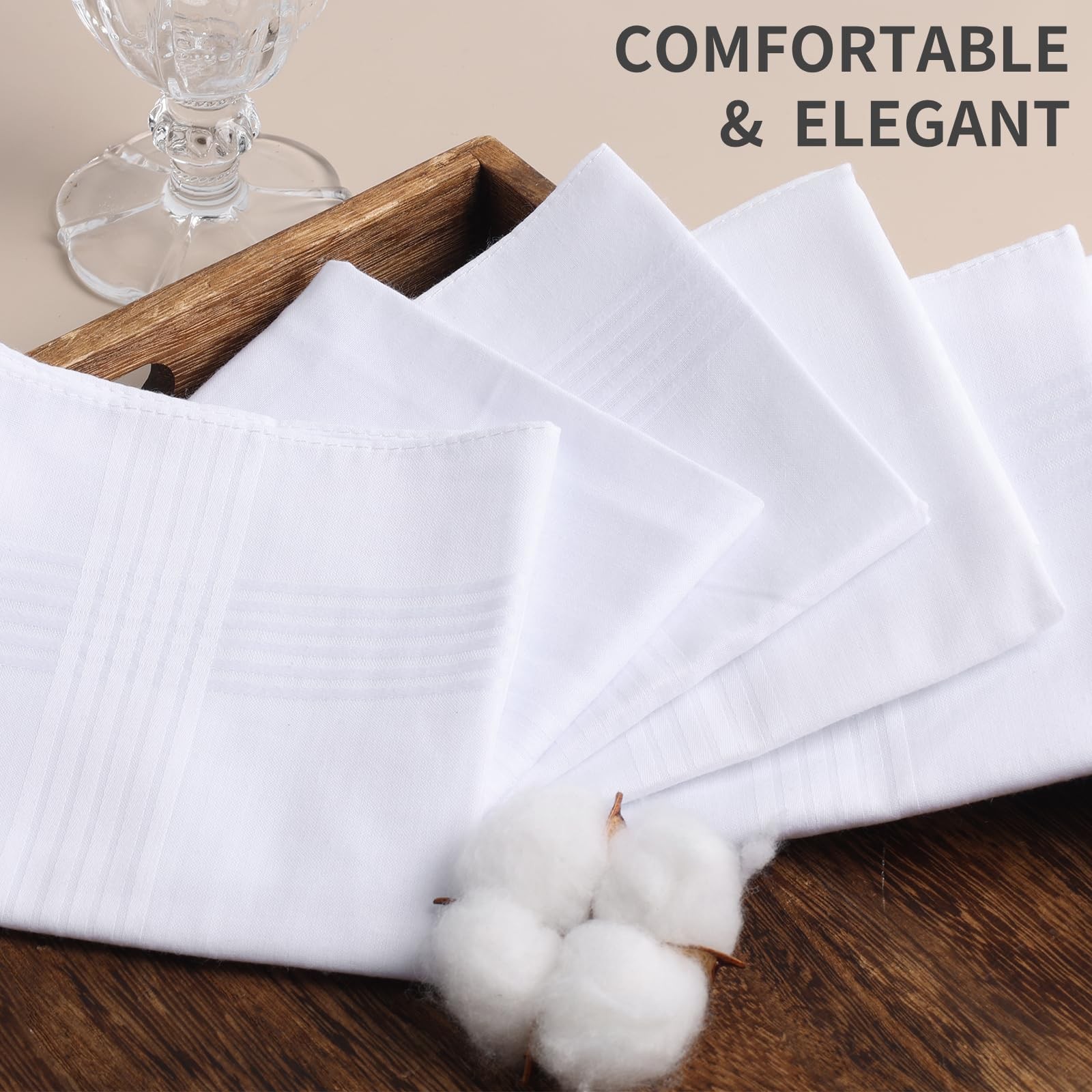 HHHAZ 12 Pack Bulk Handkerchiefs for men, 100% Soft Cotton 16 inches, White
