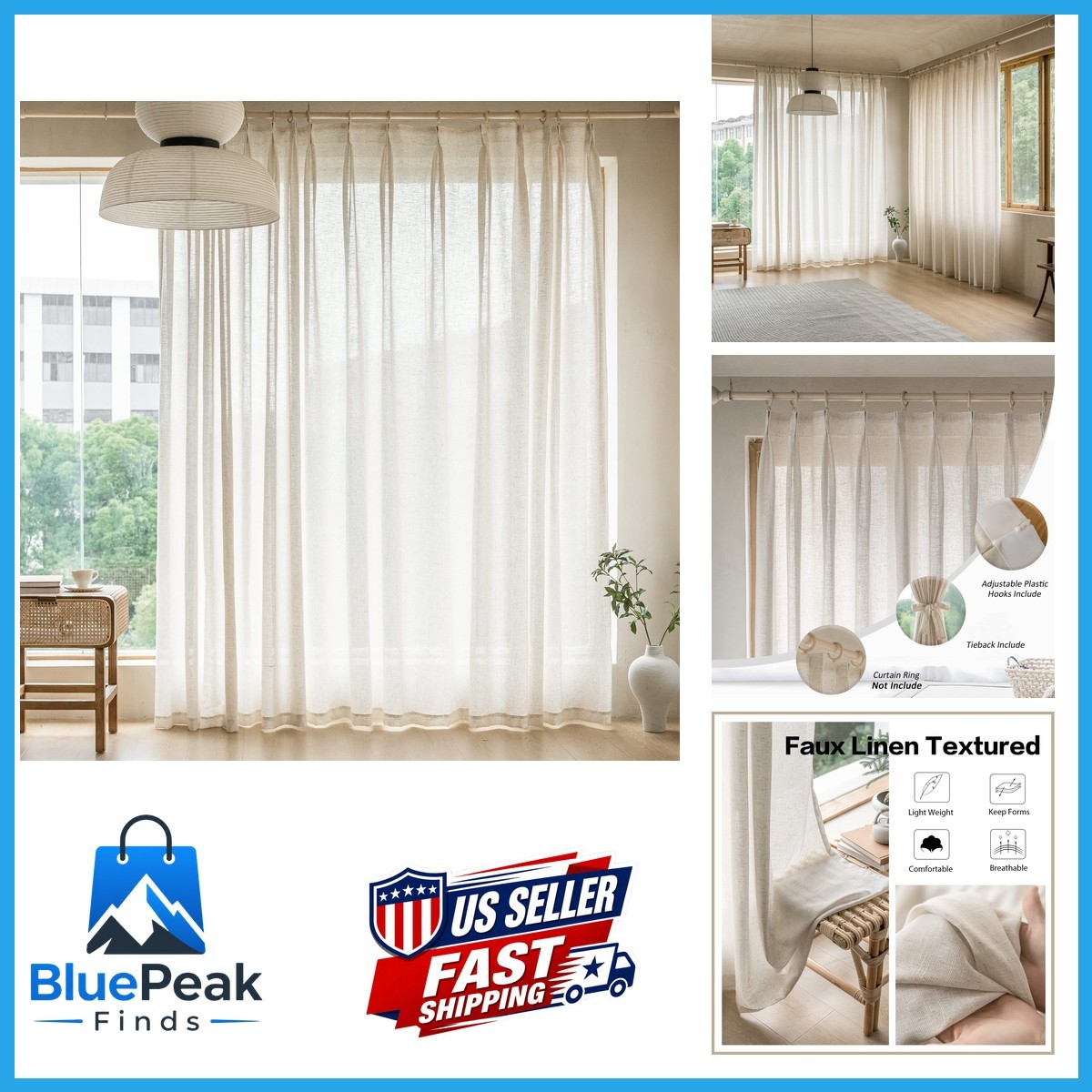 Maiher Extra Wide 100 W X 108 L Inch Pinch Pleated Drapes Faux Linen Pinch