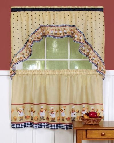 Kitchen Curtains Set: 2 Tiers (57″x36″) & Swag (57″x30″) CUCINA FAT CHEF, Achim