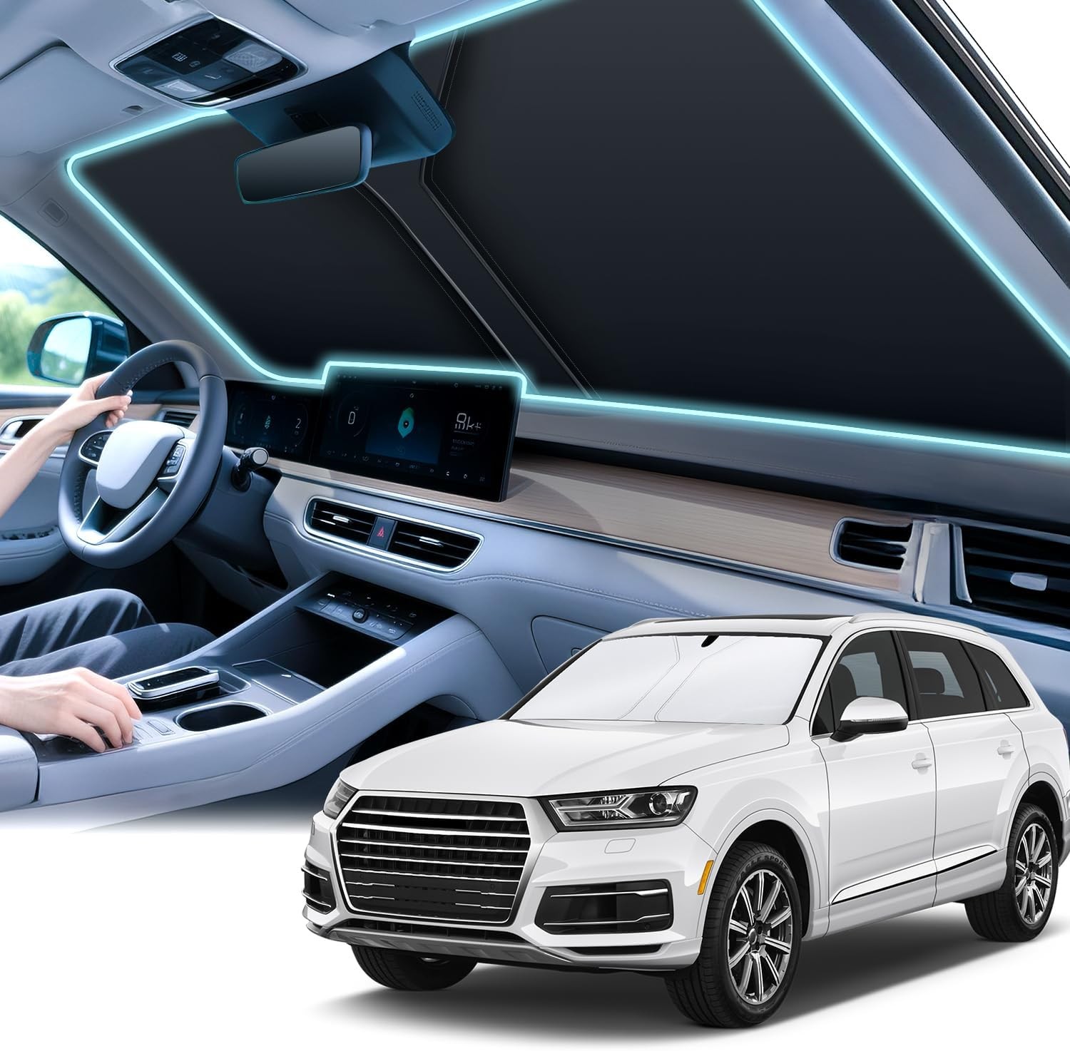 300T Universal Car Windshield Sun Shade, Foldable Reflective for Windshield &