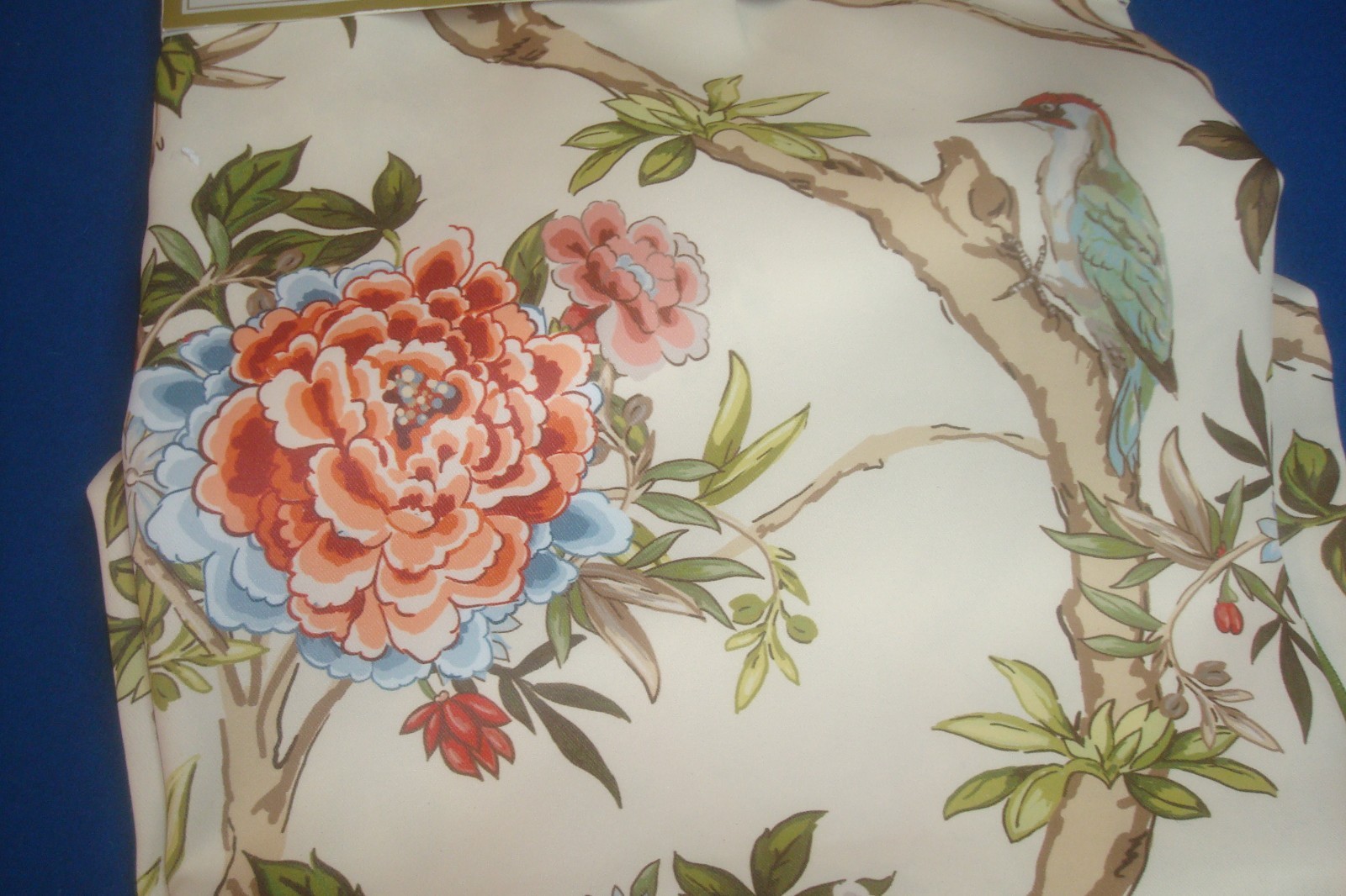 NWT Lillian August Window Curtain Panels Fancy Floral w/ Birds ea 38 x 96″ lg