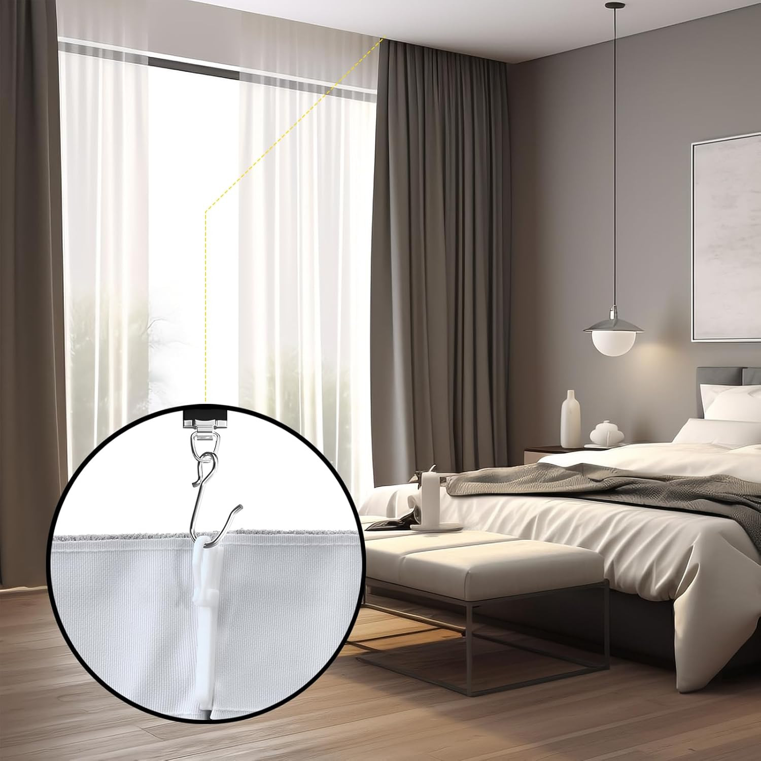 Ceiling Track Room Divider Set for Curtains – 12-18 Ft Black Rail System