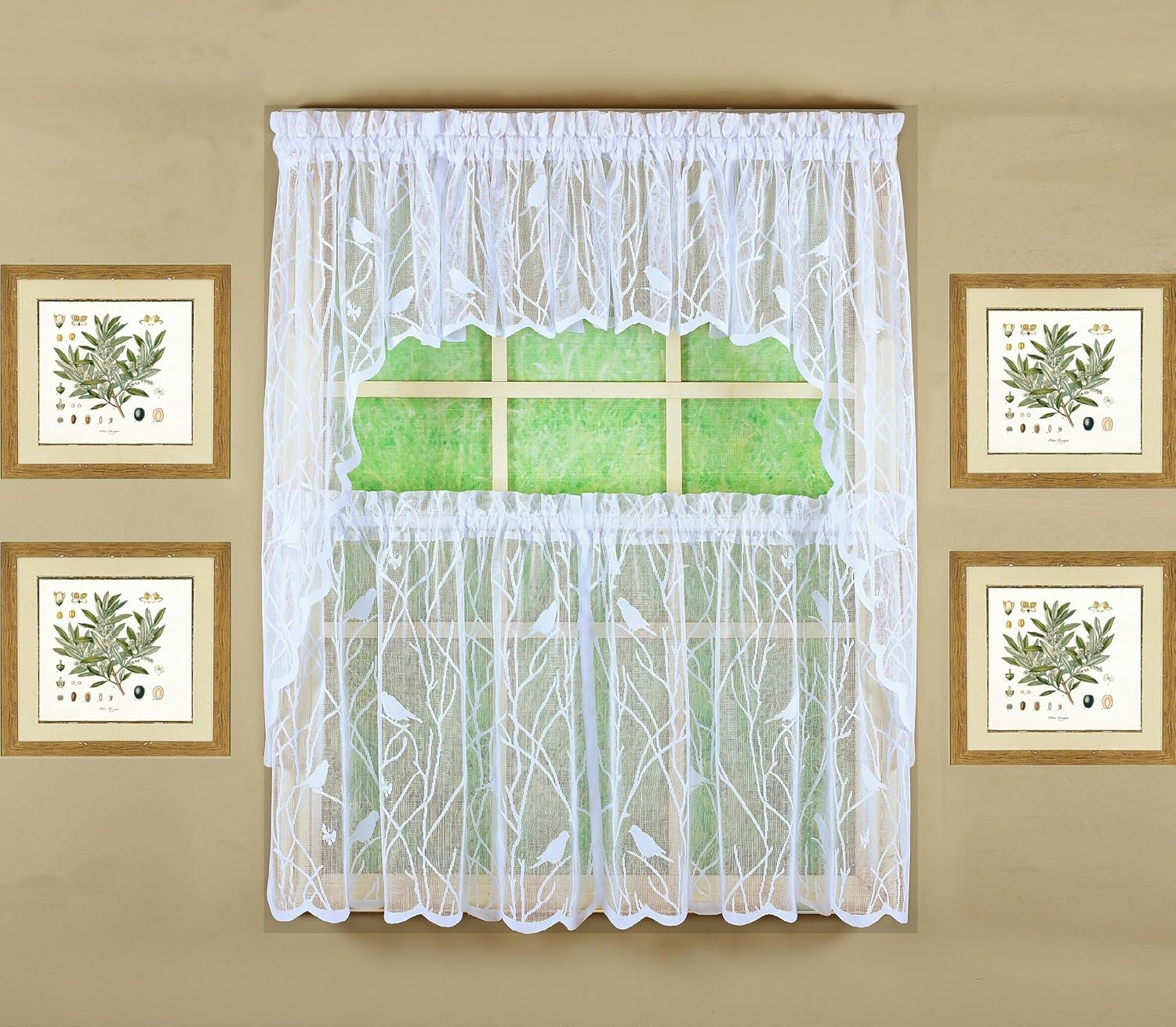 , Songbird Semi-Sheer Lace Tier 36″, White, 56″ W X 36″ L