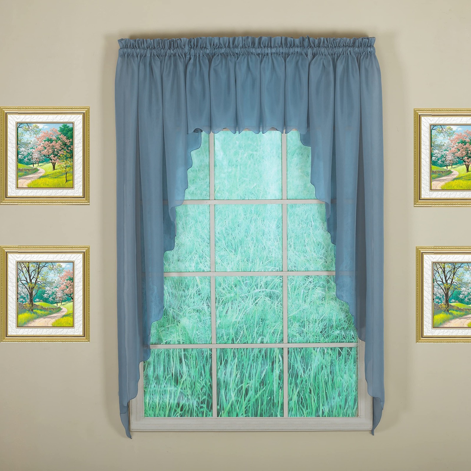 Emelia 90×63 Blue Voile Sheer Window Curtain Premium Soft Luxury 100 Polyester