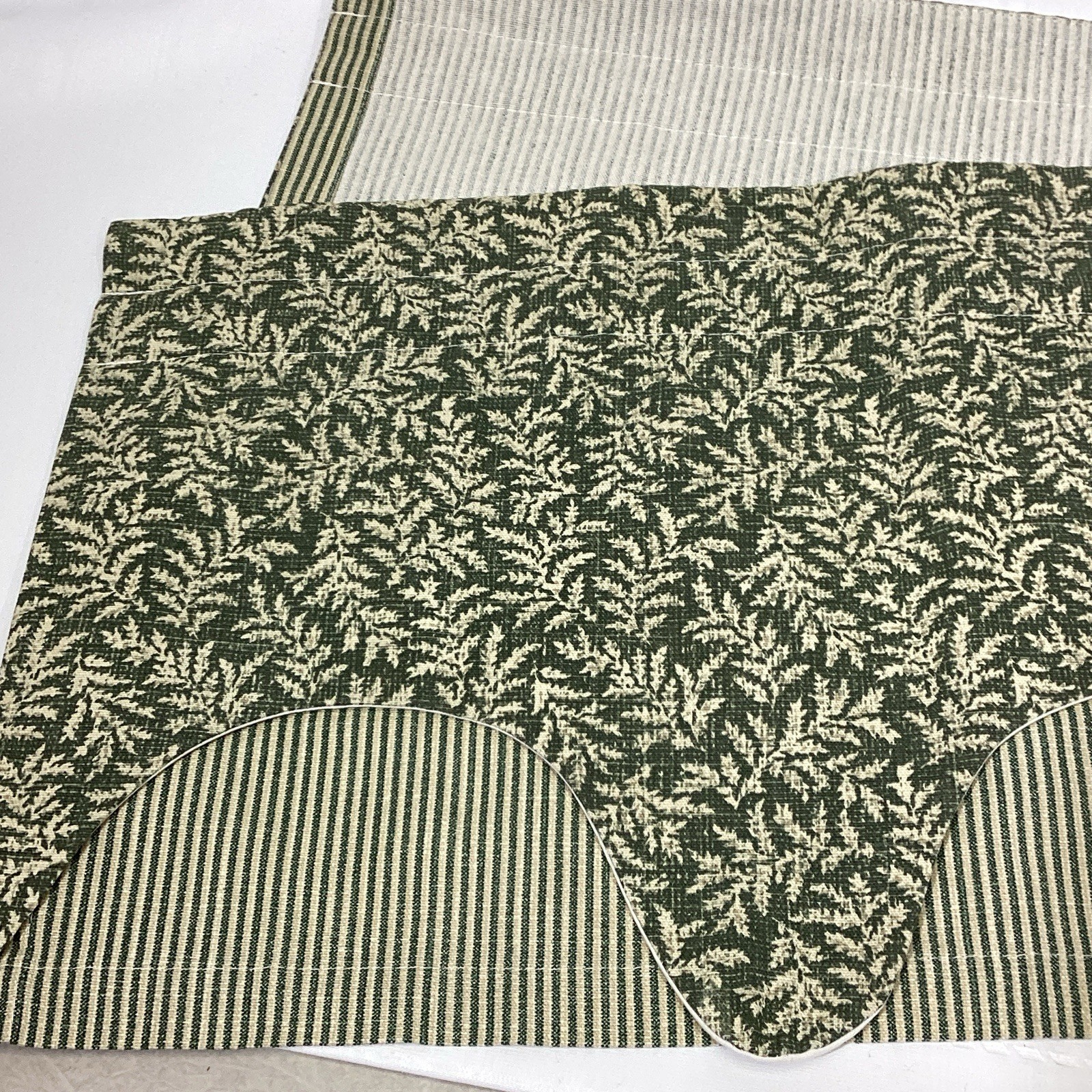 NEW Waverly Fernwood Green Tiered over Ticking Stripe Valance 54 x 13.5