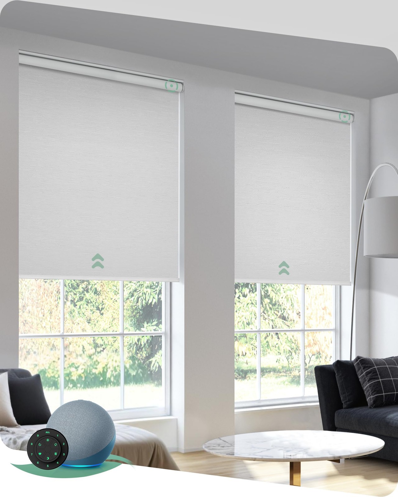 Yoolax Motorized Blinds with Remote, Blackout 33″W x 72″H, Jacquard White