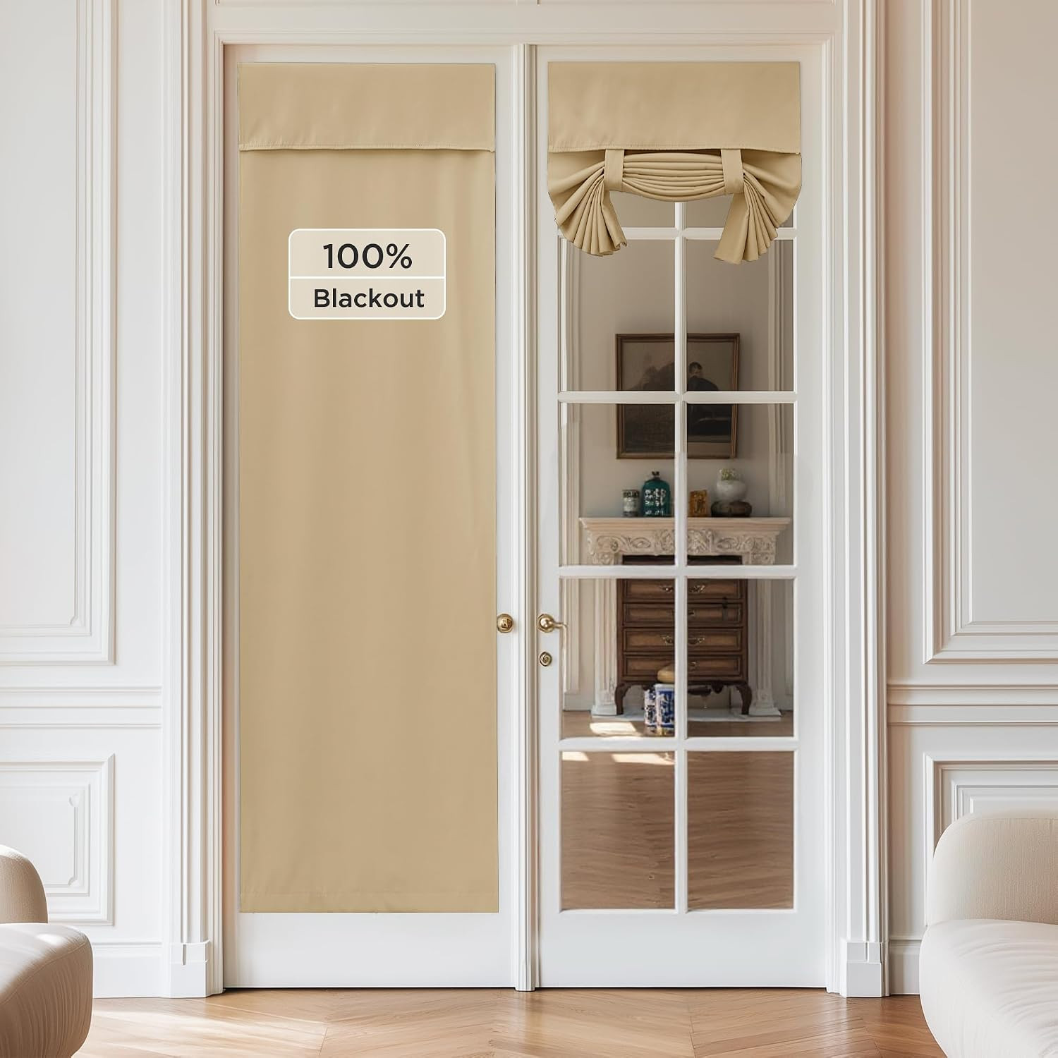 Door Window Curtains 100% Blackout French Front Door Curtains for Privacy Glass
