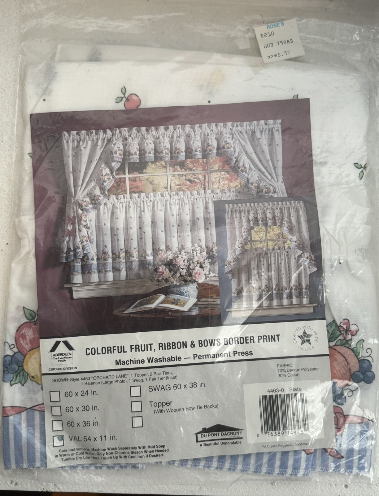 VTG Aberdeen Colorful Fruit Ribbon & Bows Border Print Valance ONLY 54”x11” NOS