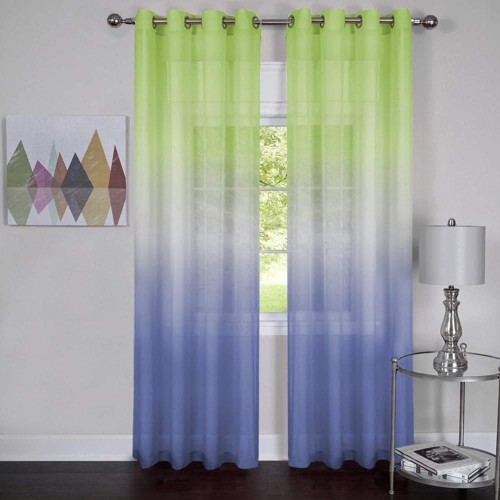 PowerSellerUSA Rainbow 1661 Semi Sheer Gradient Ombre 8-Grommet Window Curtain