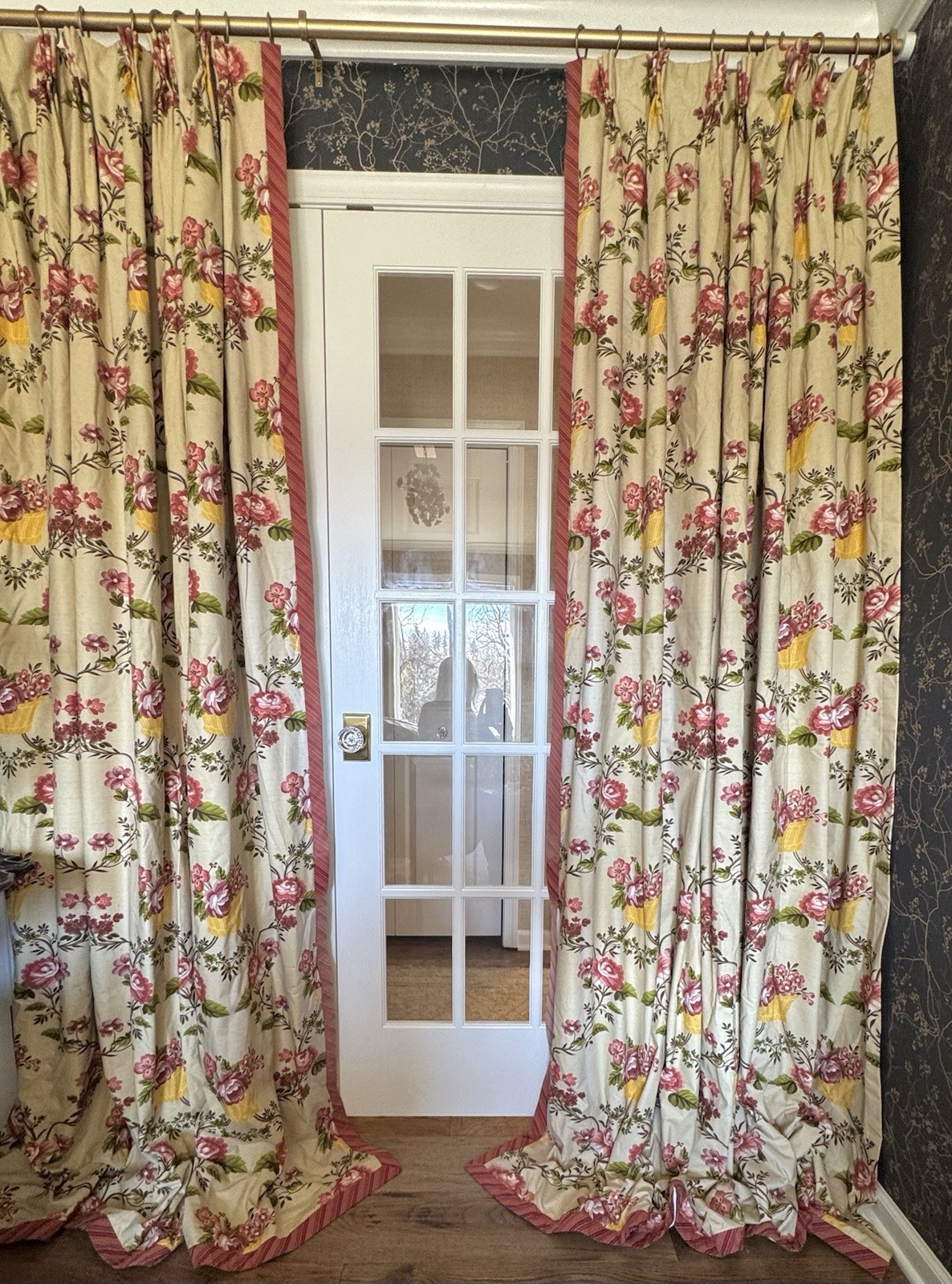 Custom Floral Pinch Pleat Drapery Panels 72×96 Lined Interlined Estate Quality
