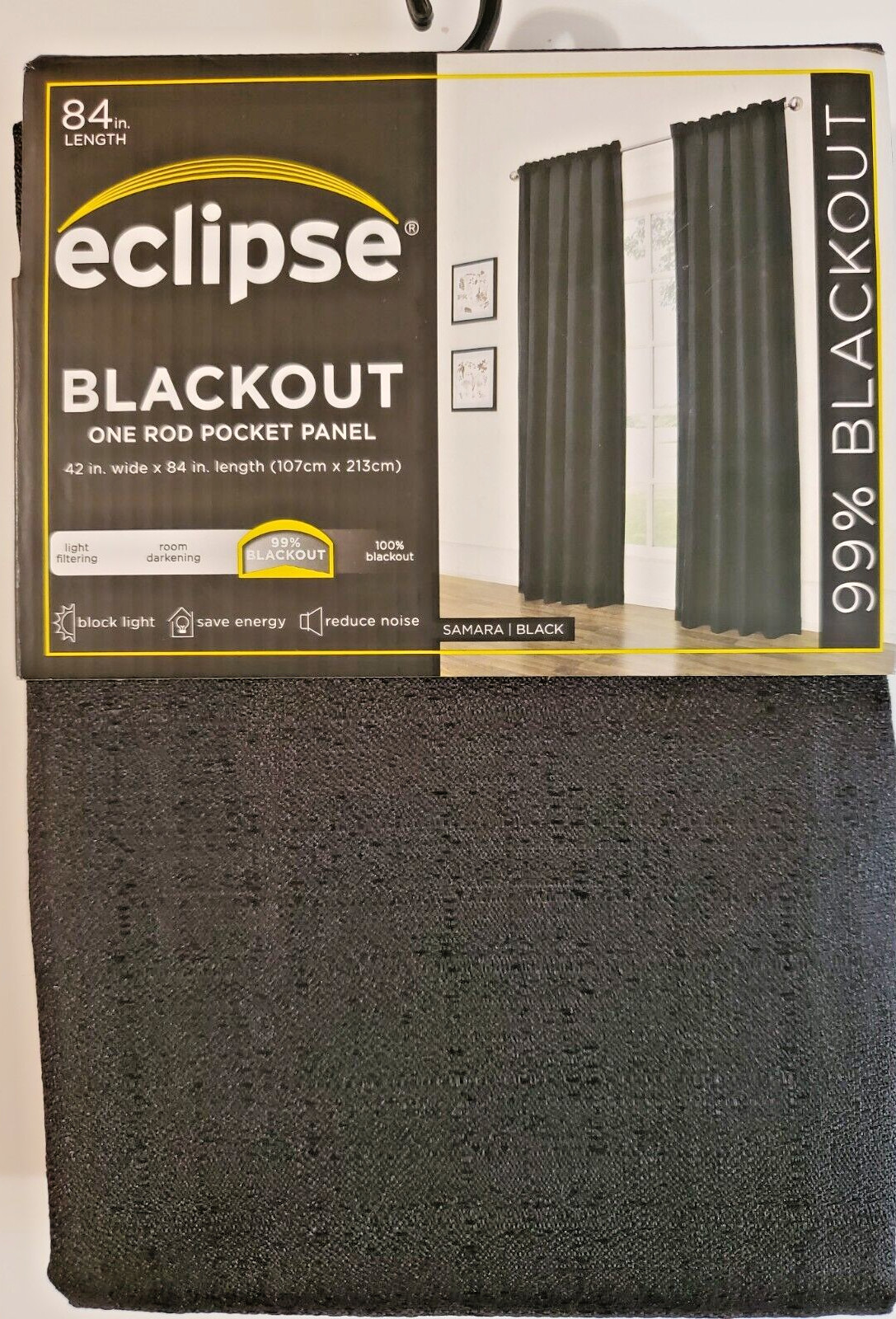 NEW ECLISPE SAMARA BLACKOUT ROD POCKET SINGLE CURTAIN PANEL 42×84 BLACK