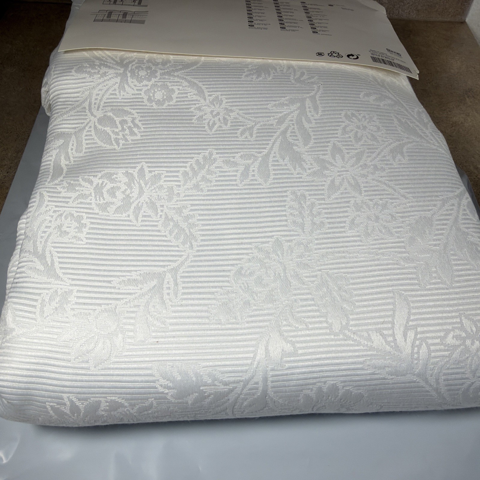 New IKEA Blekviva Curtains Raised Panels Jacquard Damask 57″ x 98″ White Pair A2