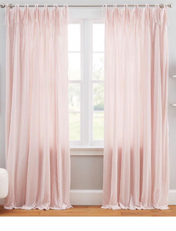 Set/2 Pottery Barn Teen 44×84” Shimmer Velvet Tie Top Drapes Blush Pink